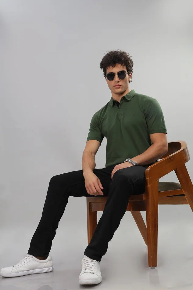 Olive polo – Pure cotton