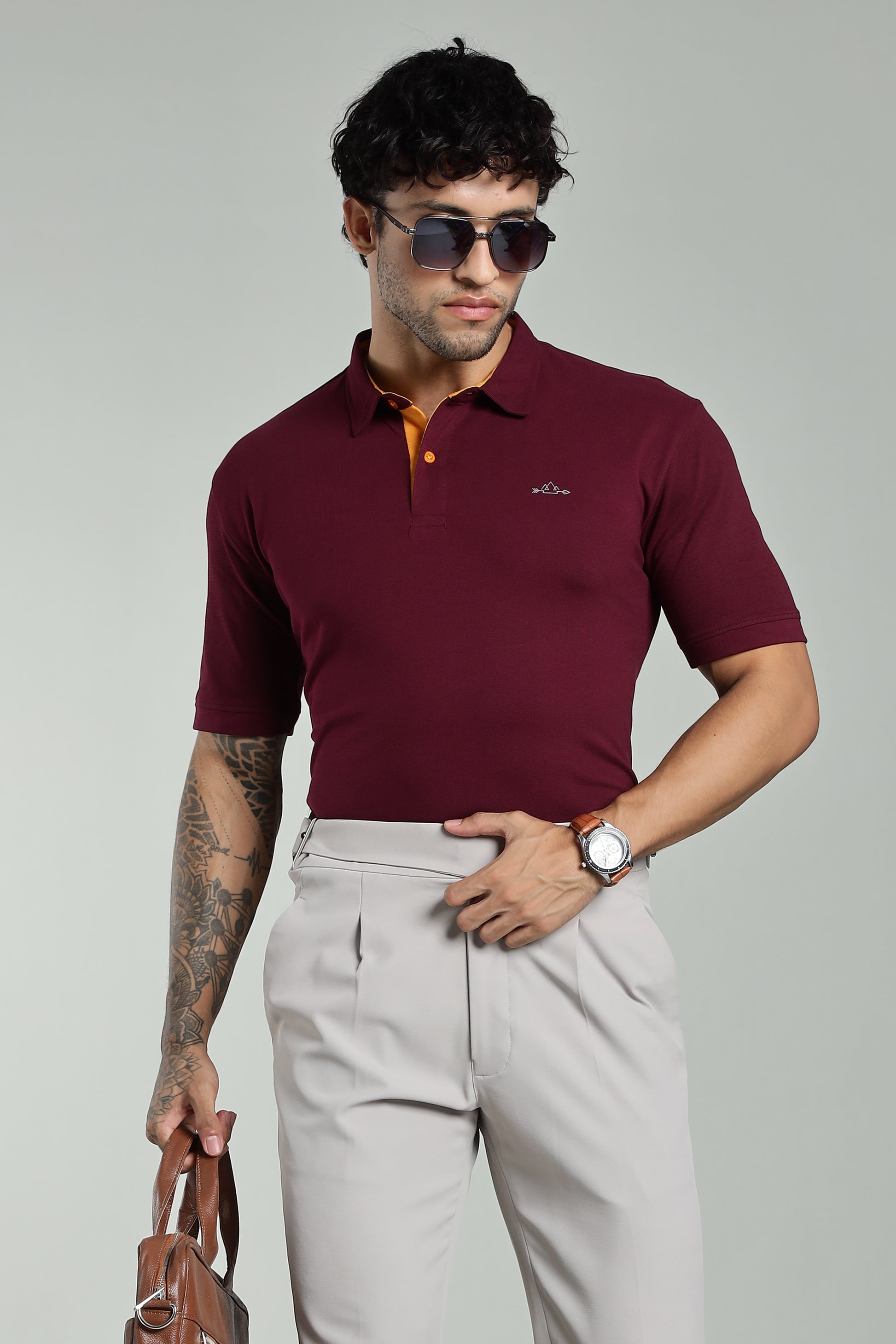 Burgundy Cotton Polo T-Shirt