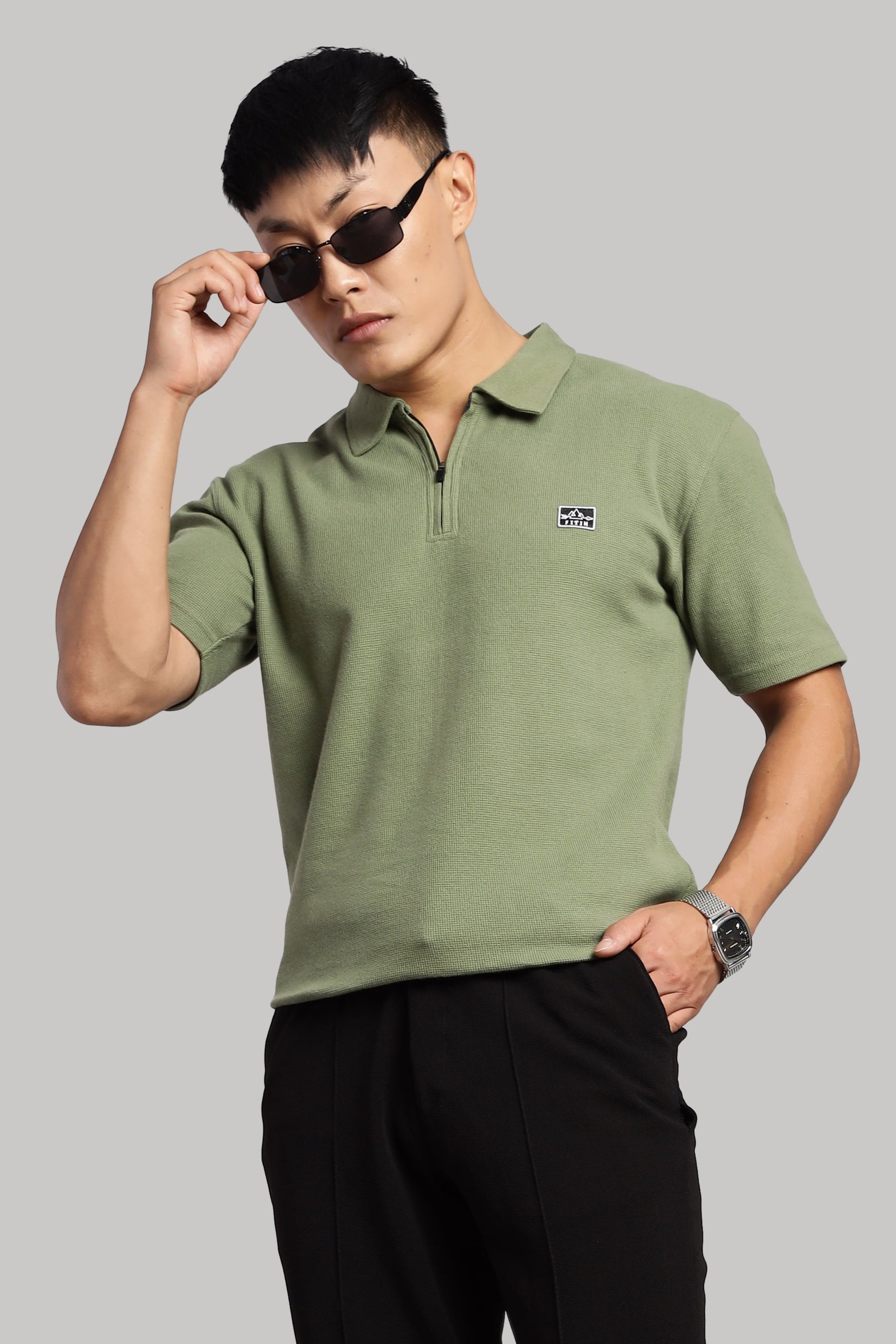 Light Green Old Money Zipper Polo - PR
