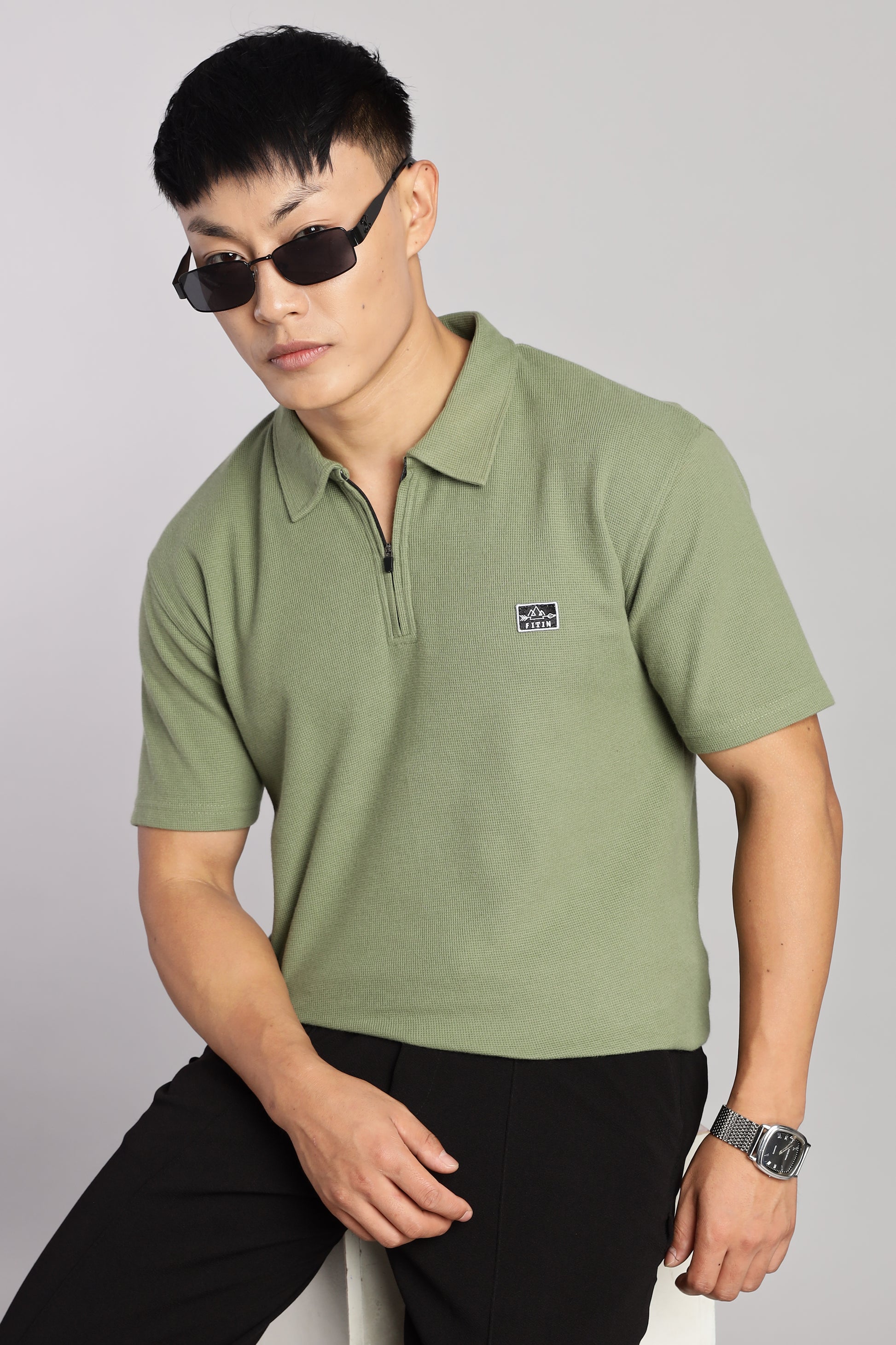 Light Green Old Money Zipper Polo - PR