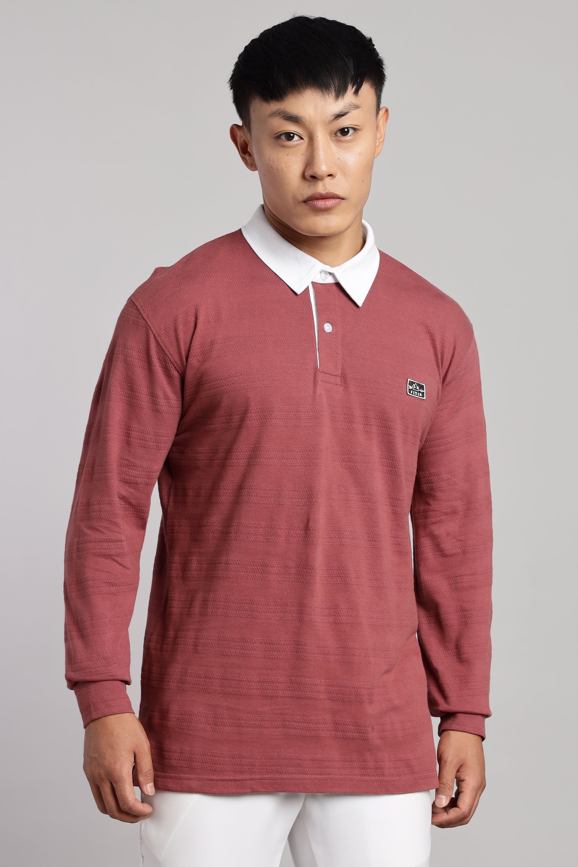 Watermelon Textured Full Sleeve Polo - PR
