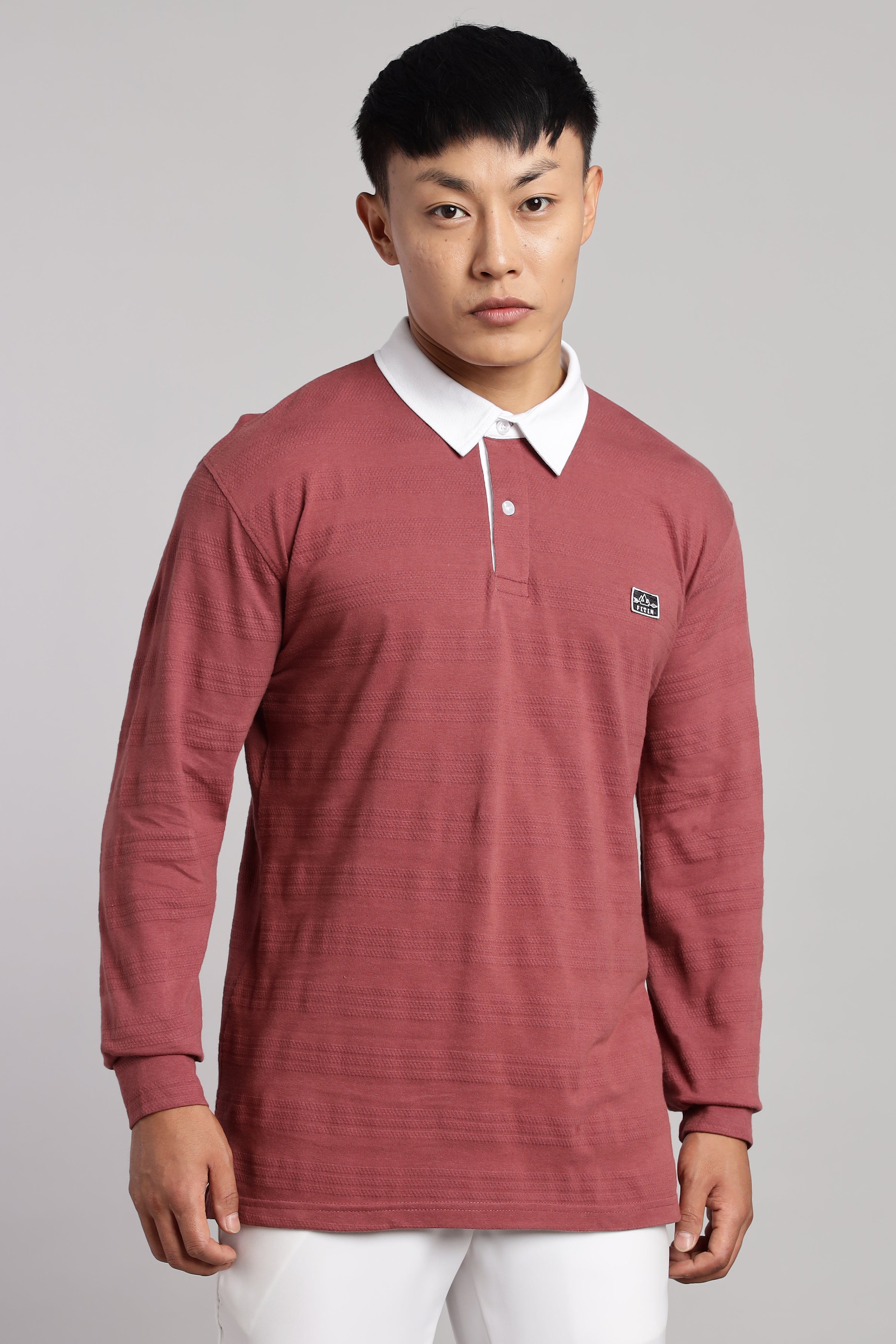 Watermelon Textured Full Sleeve Polo - PR