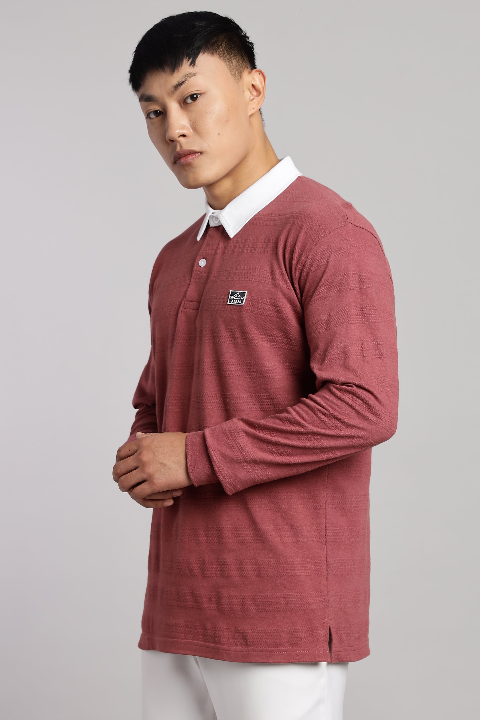 Watermelon Textured Full Sleeve Polo - PR