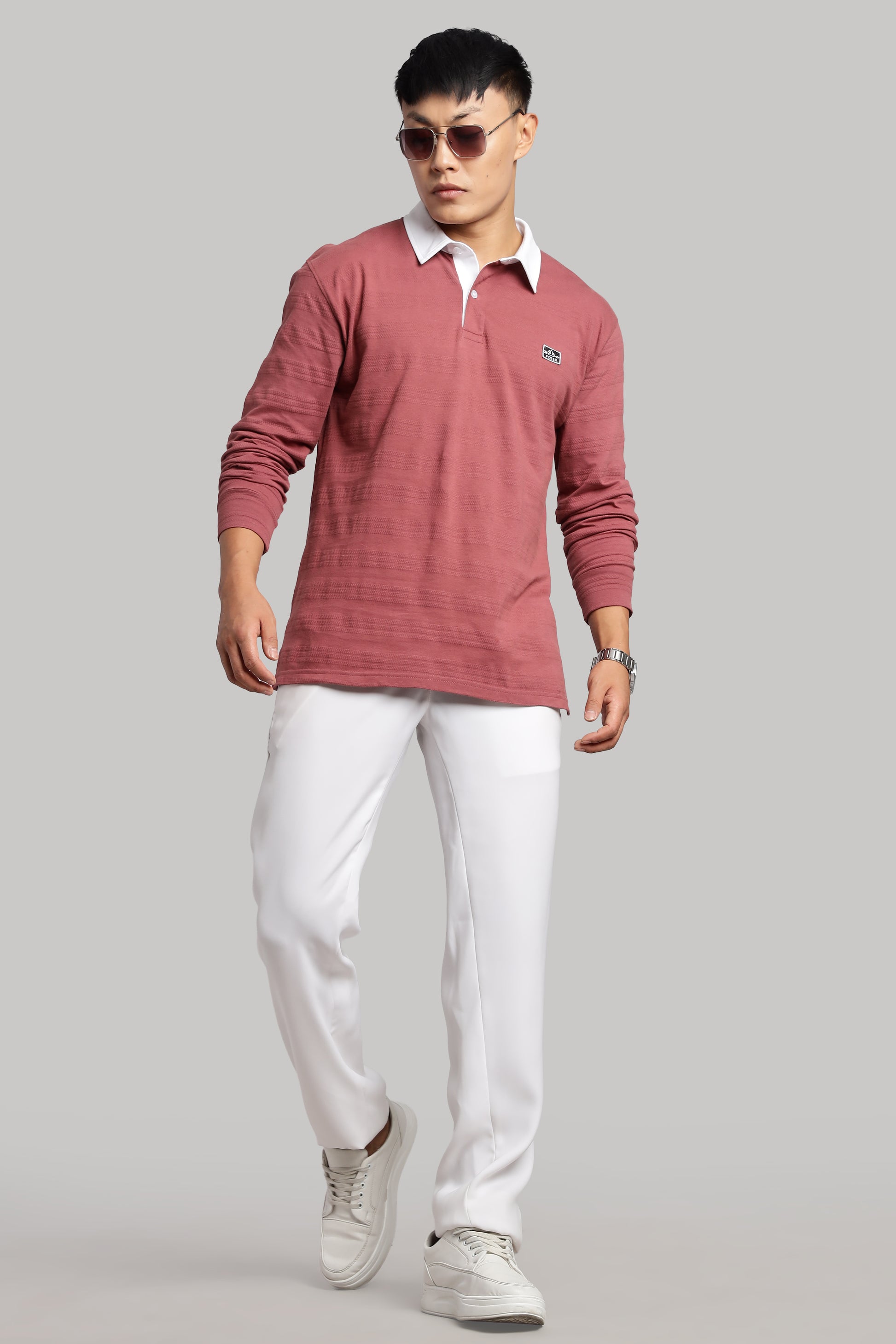 Watermelon Textured Full Sleeve Polo - PR