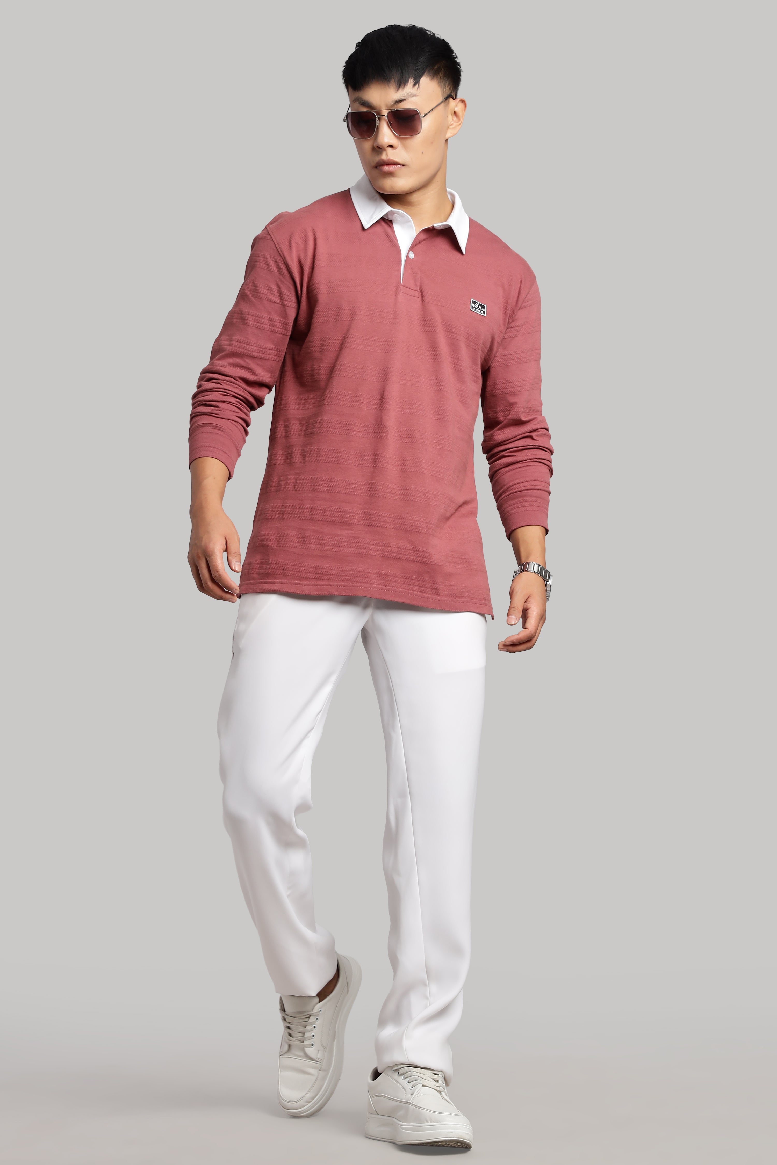 Watermelon Textured Full Sleeve Polo - PR