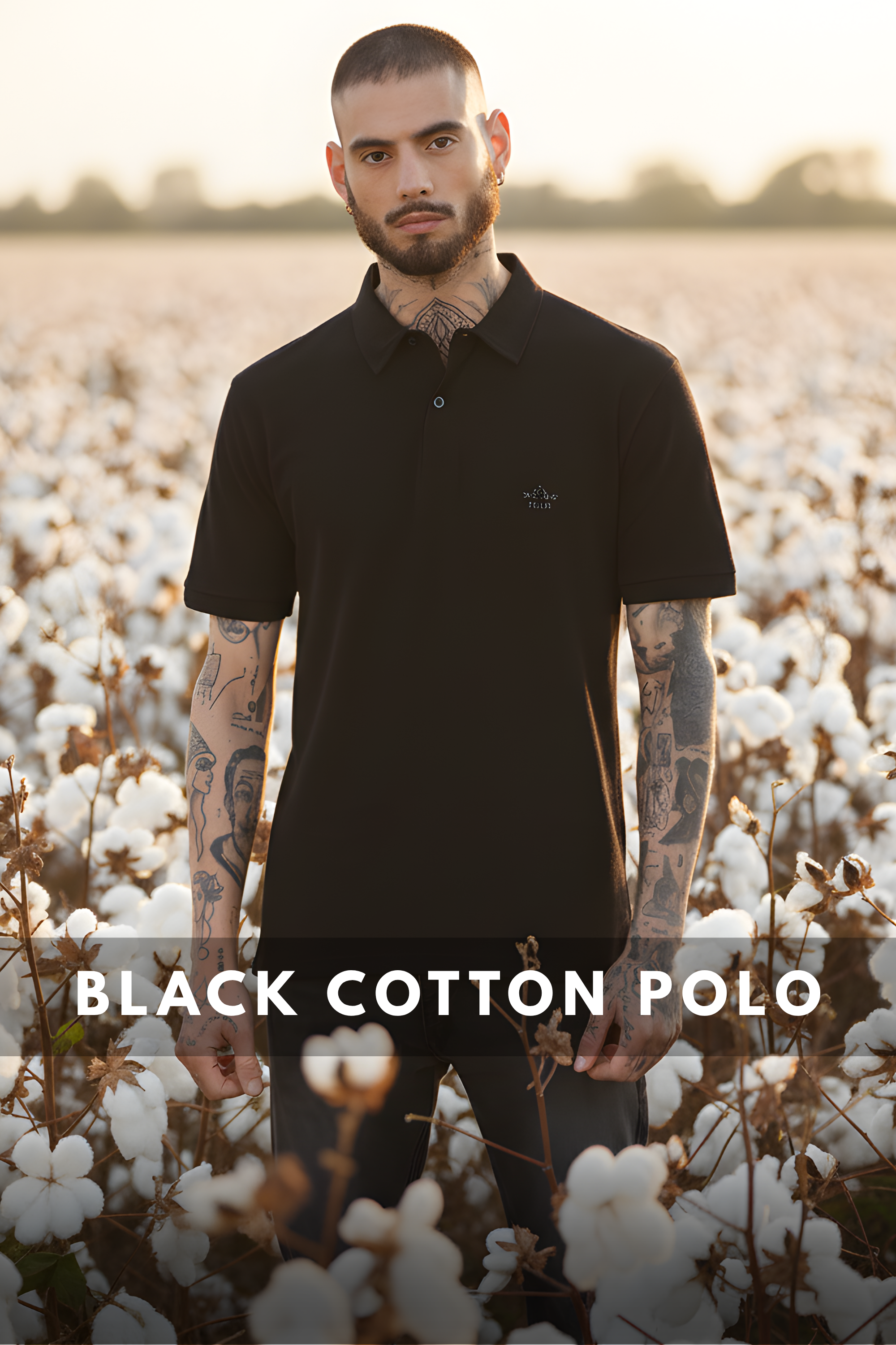 Black Cotton Polo T-Shirt