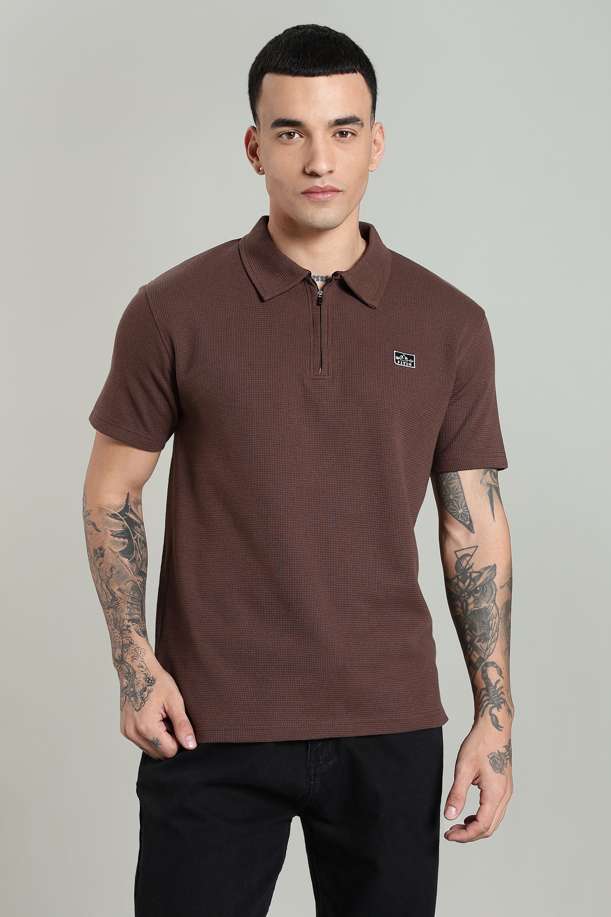 Brown Old Money Zipper Polo - PR