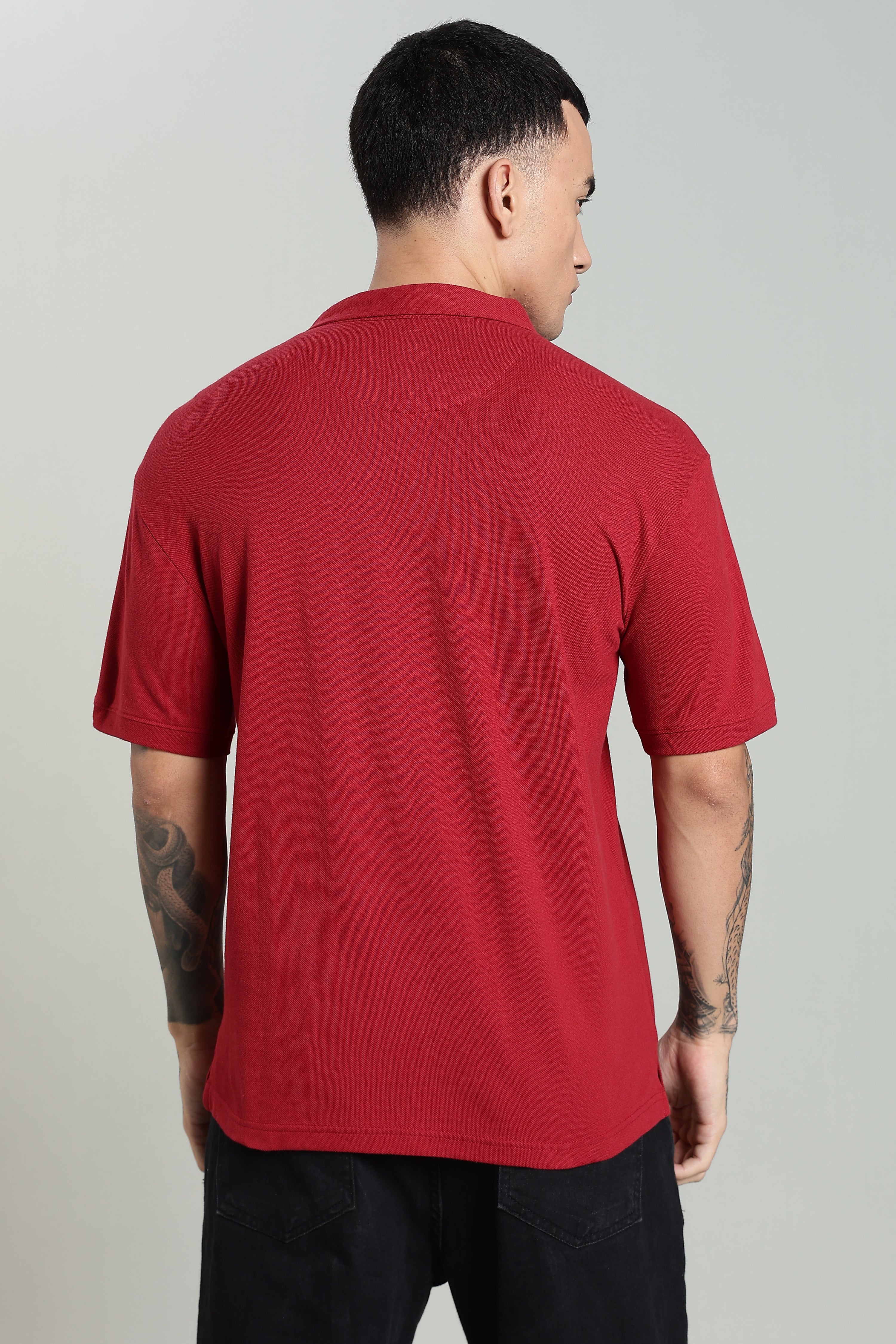 Dualtone Red Cotton Polo T-Shirt