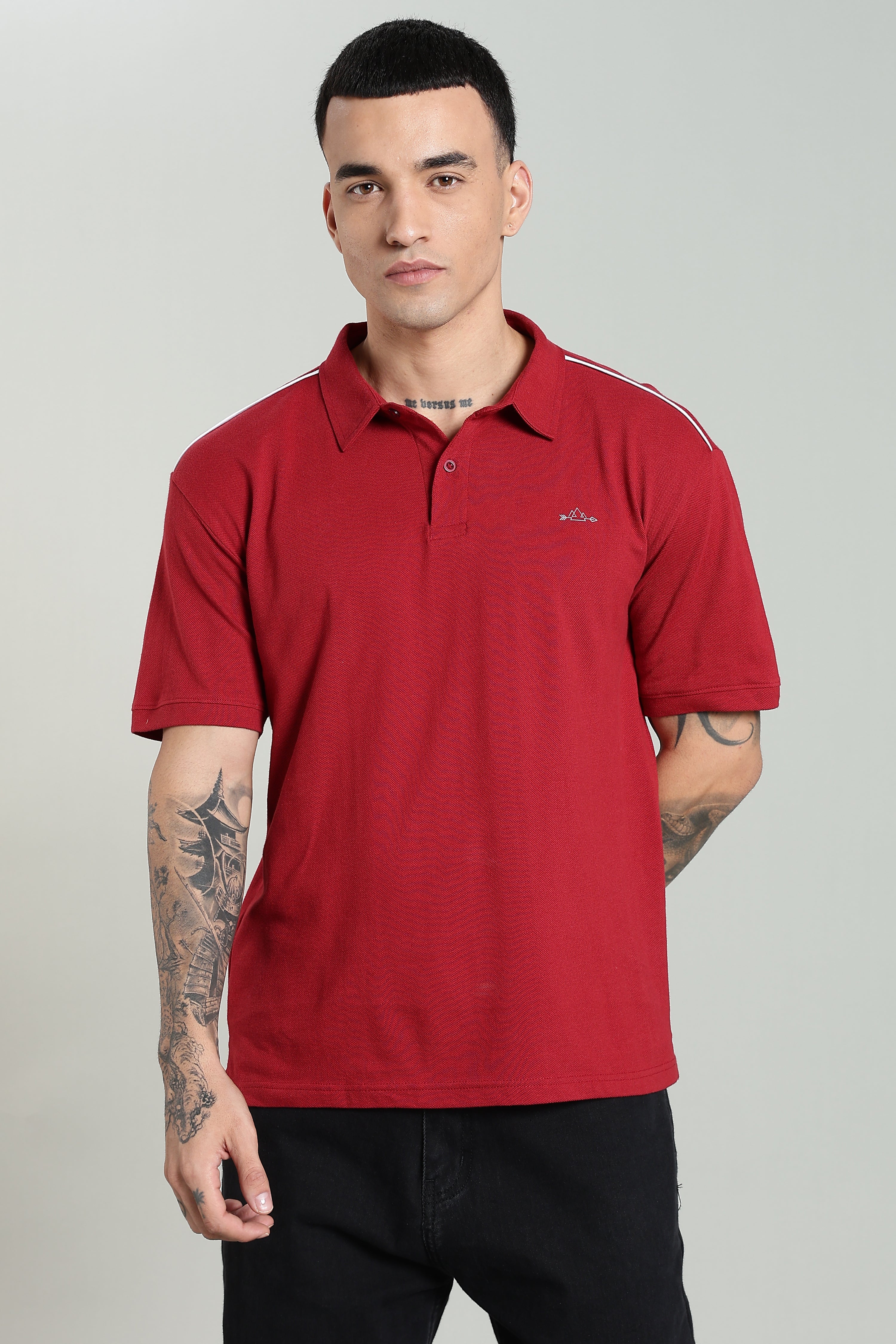 Dualtone Red Cotton Polo T-Shirt