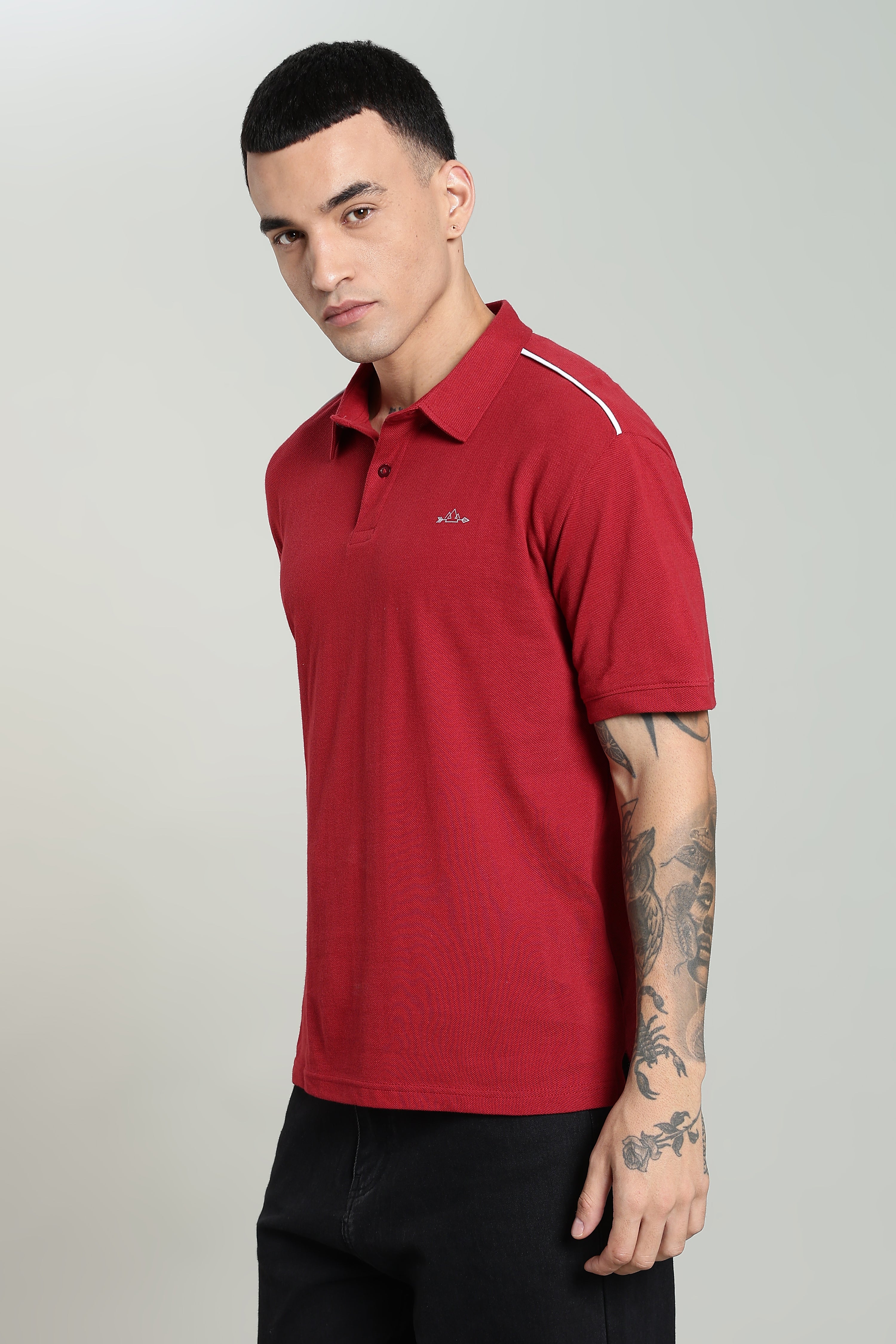 Dualtone Red Cotton Polo T-Shirt