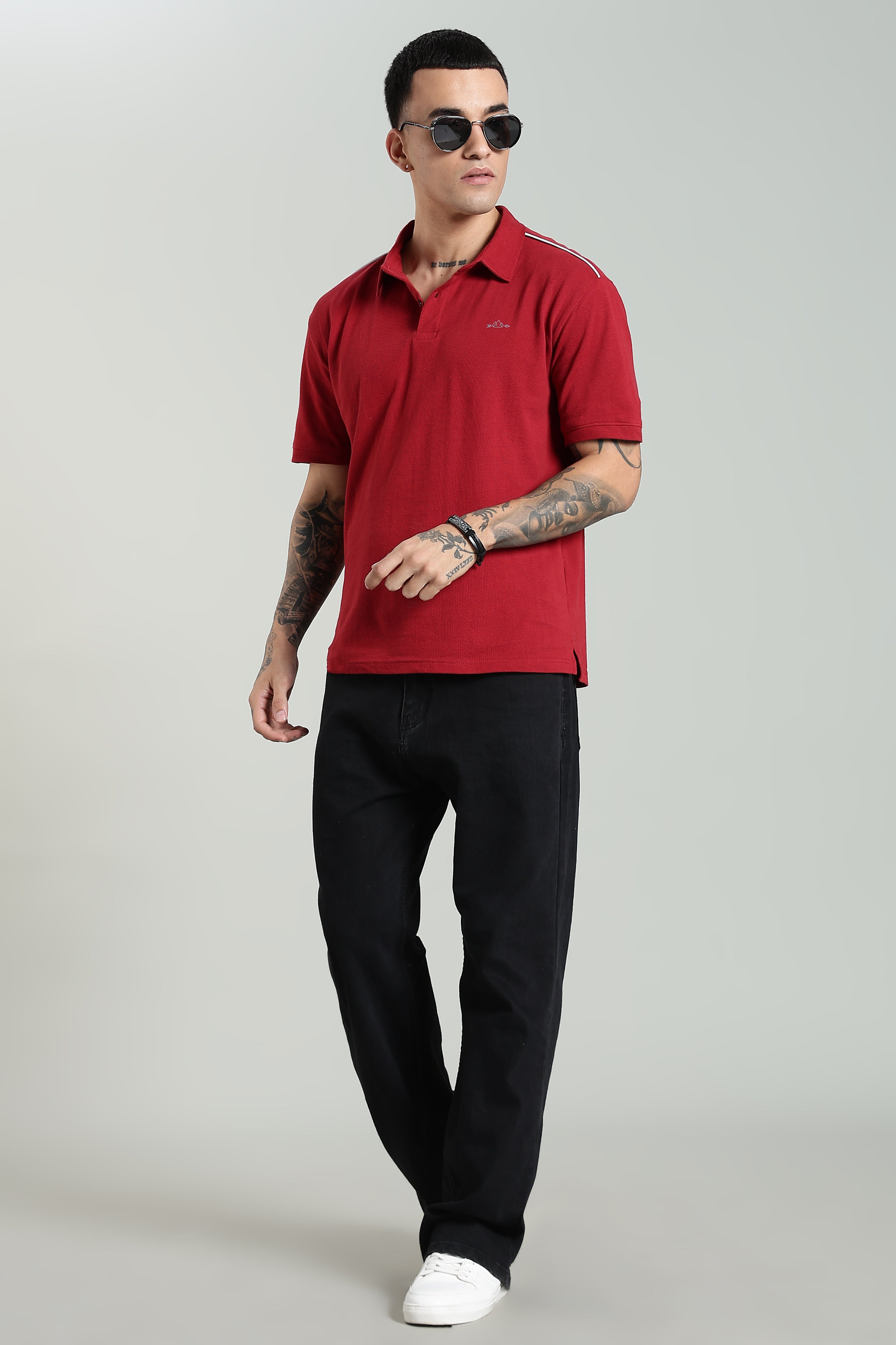 Dualtone Red Cotton Polo T-Shirt