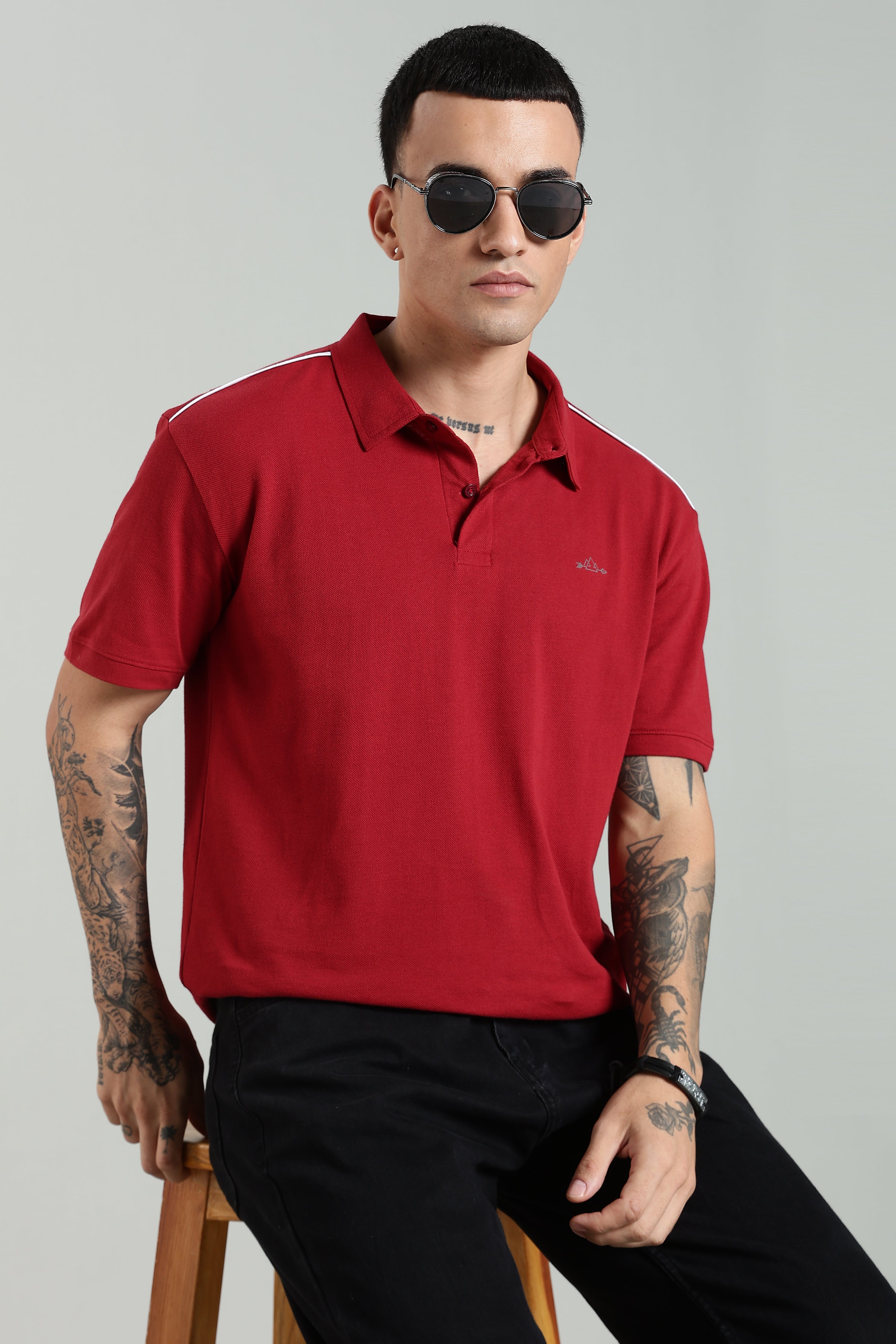 Dualtone Red Cotton Polo T-Shirt