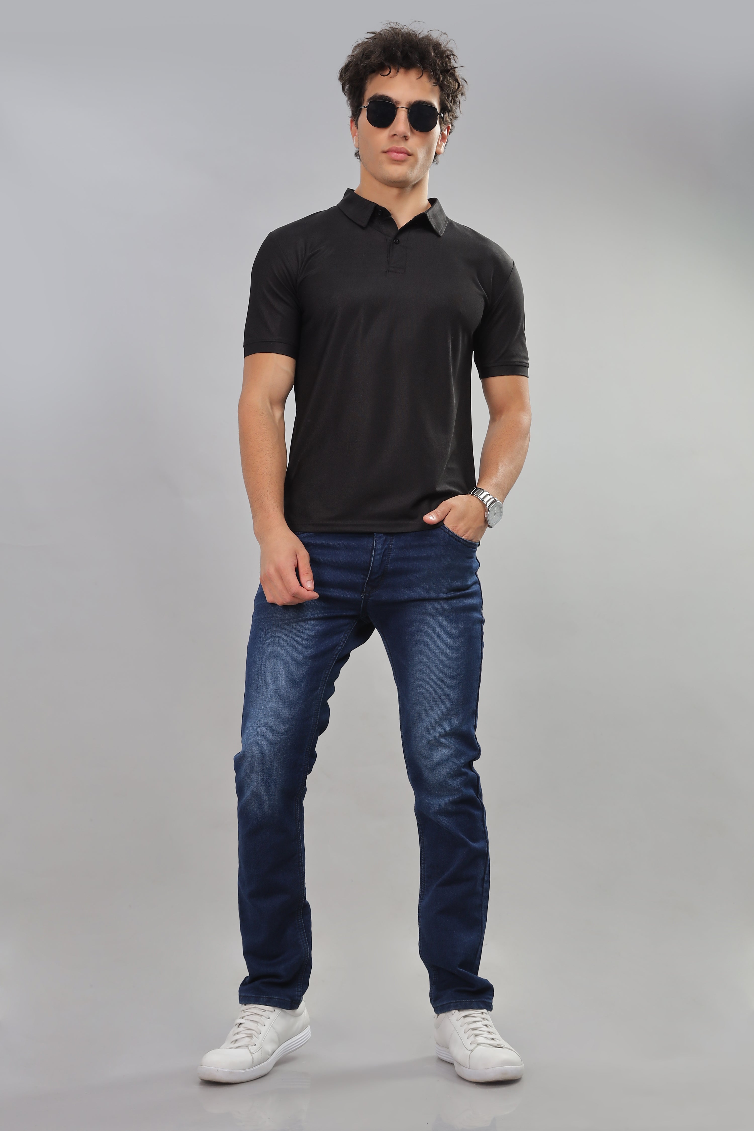 Black Daily Wear Polo T-Shirt