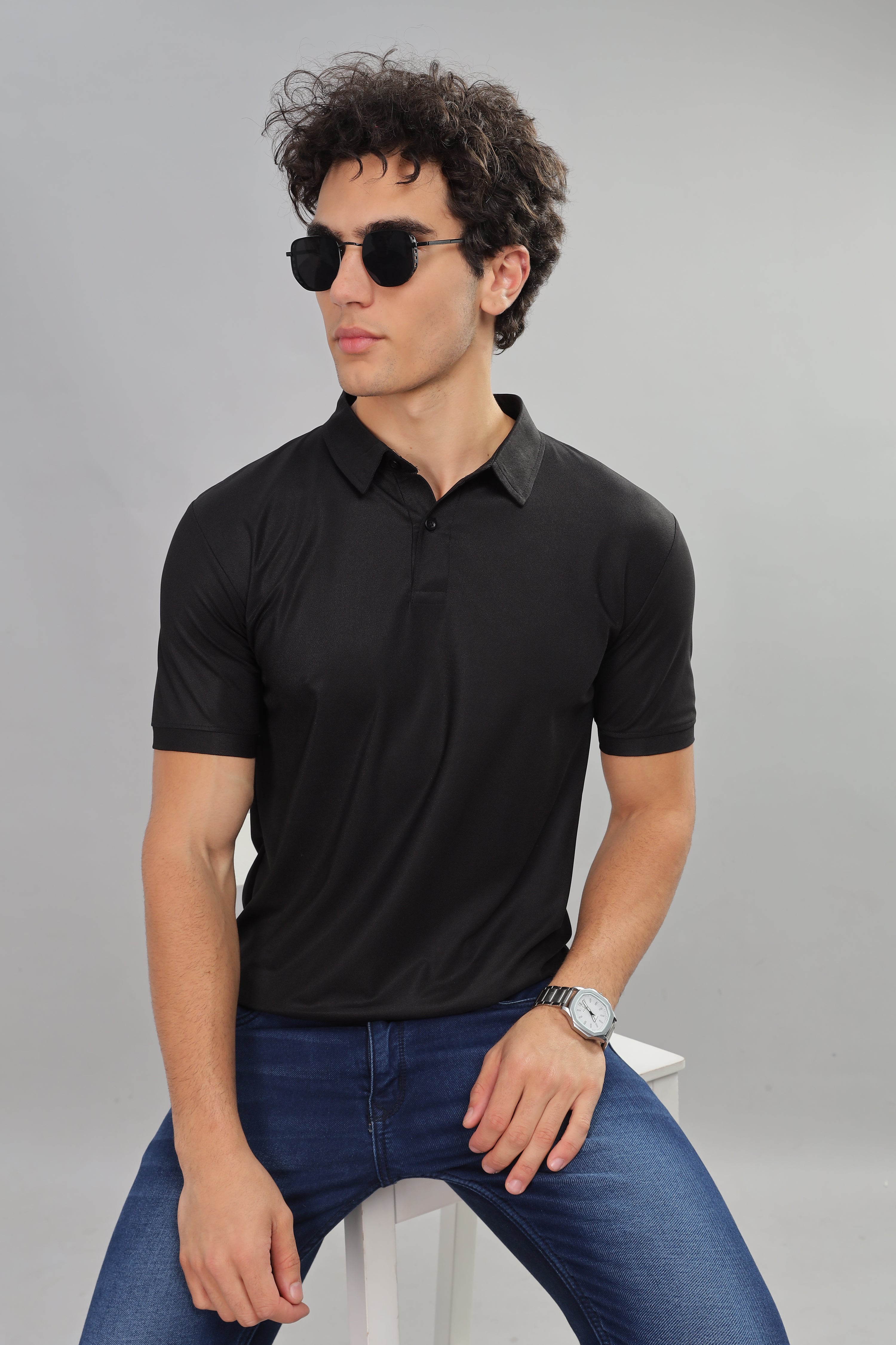 Black Daily Wear Polo T-Shirt