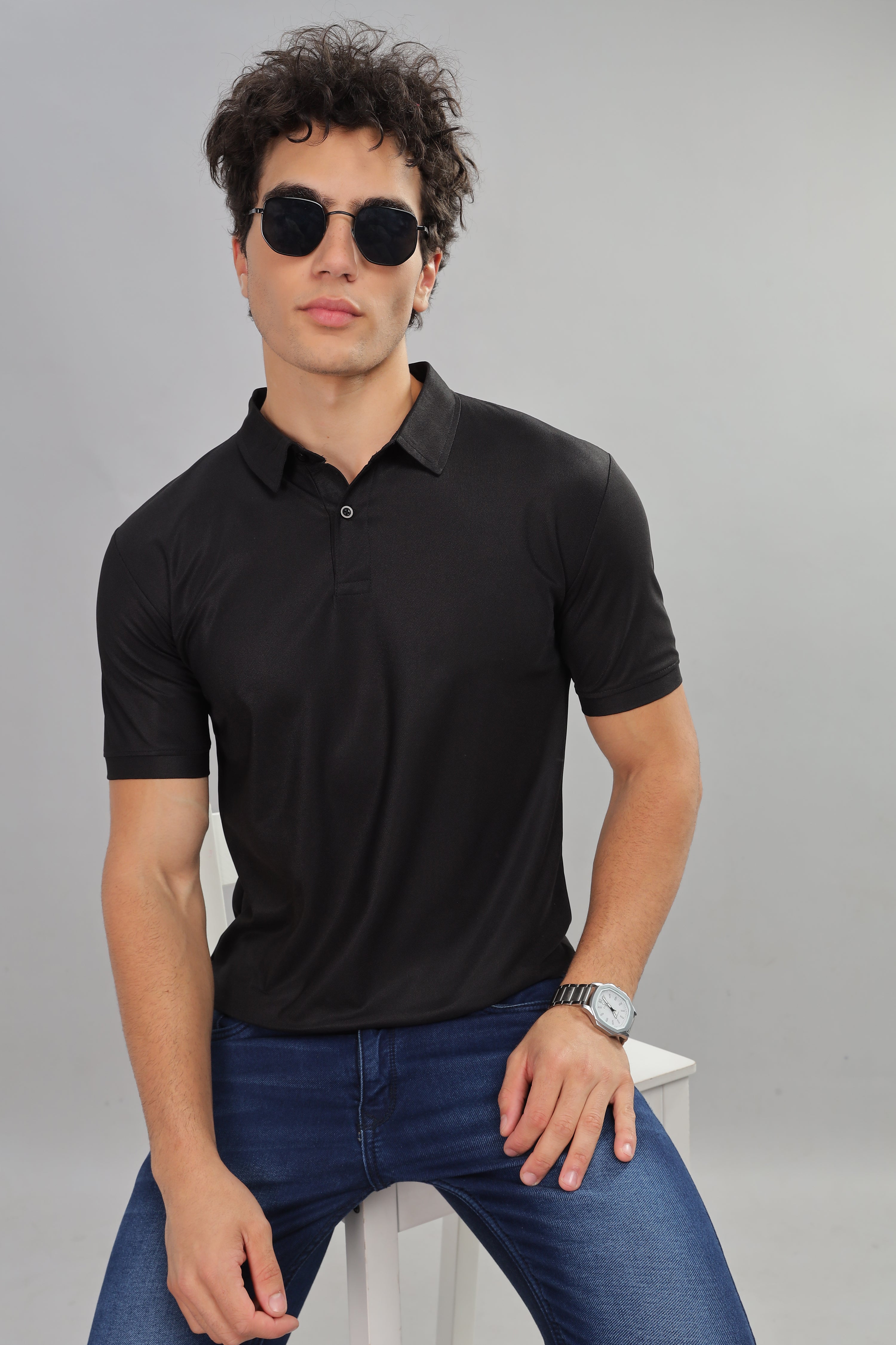Black Daily Wear Polo T-Shirt