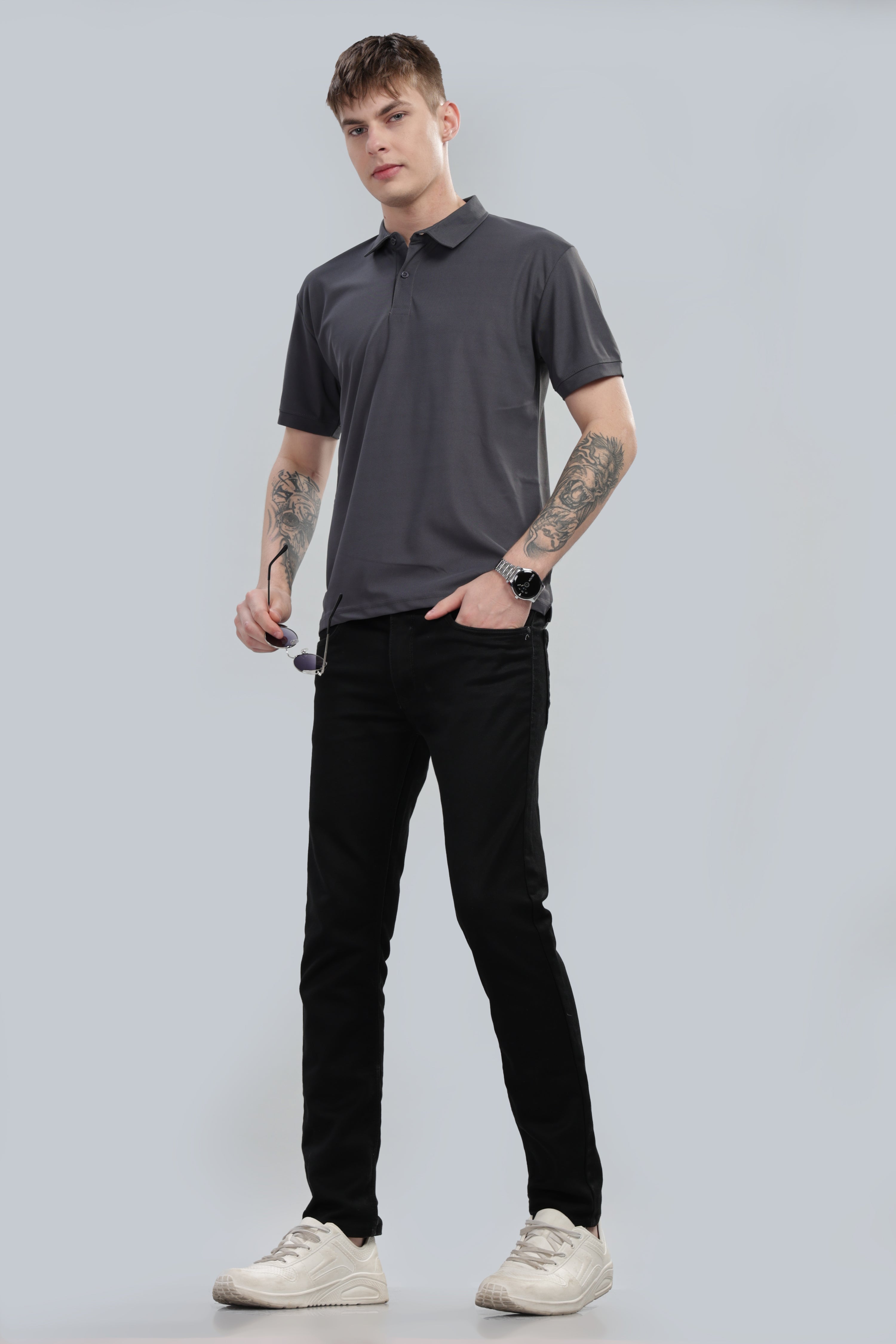 Dark Grey Daily Wear Polo T-Shirt