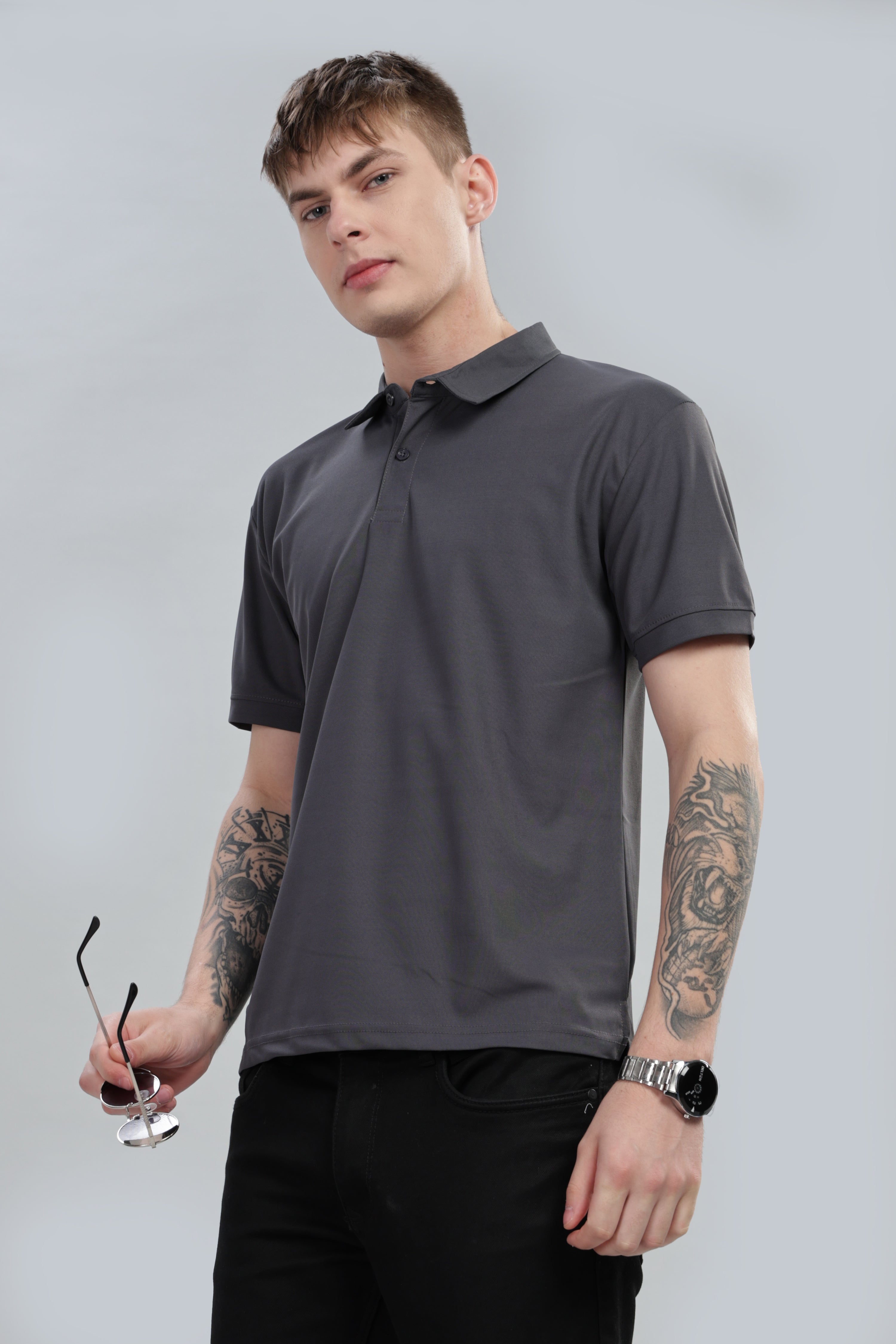 Dark Grey Daily Wear Polo T-Shirt