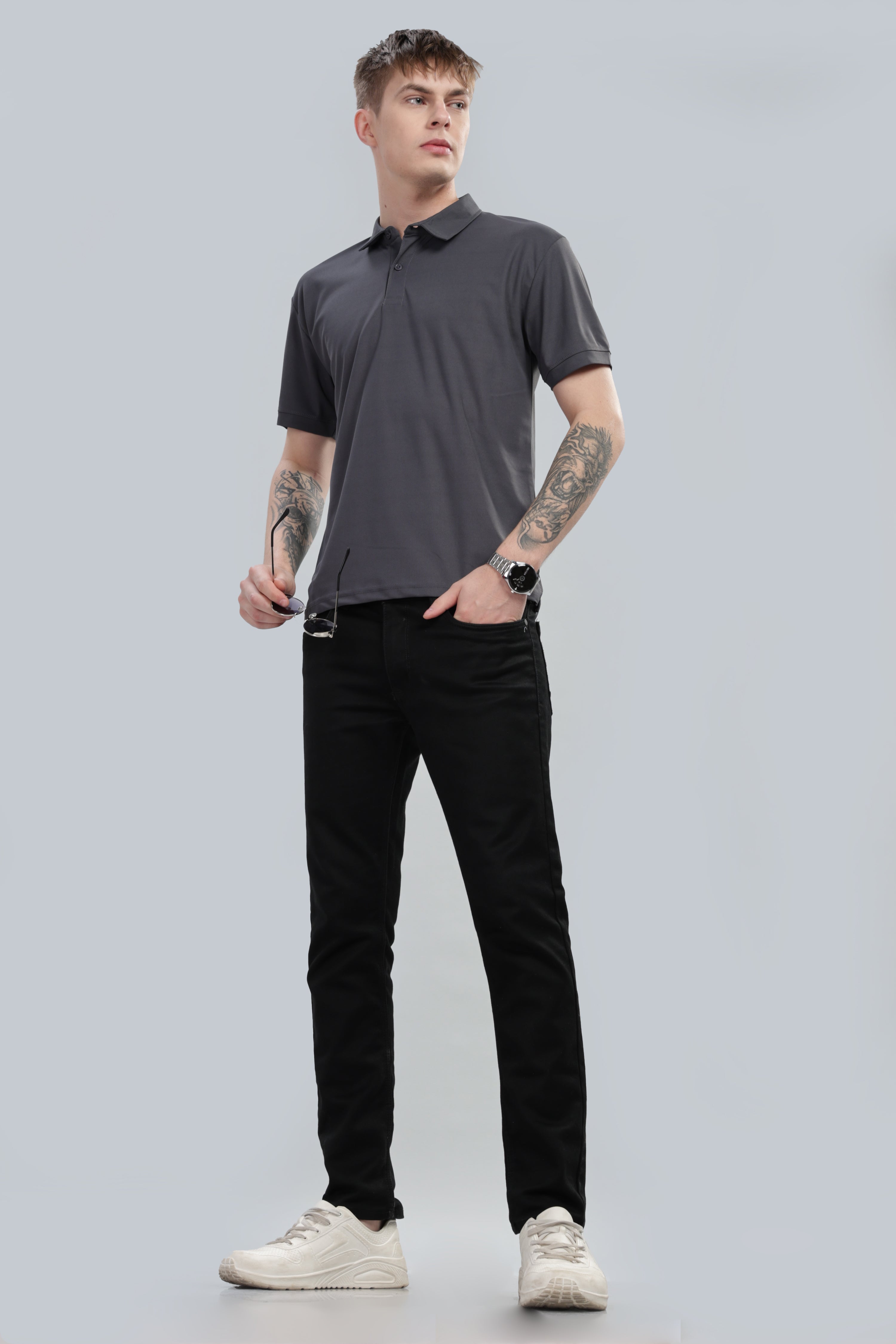 Dark Grey Daily Wear Polo T-Shirt