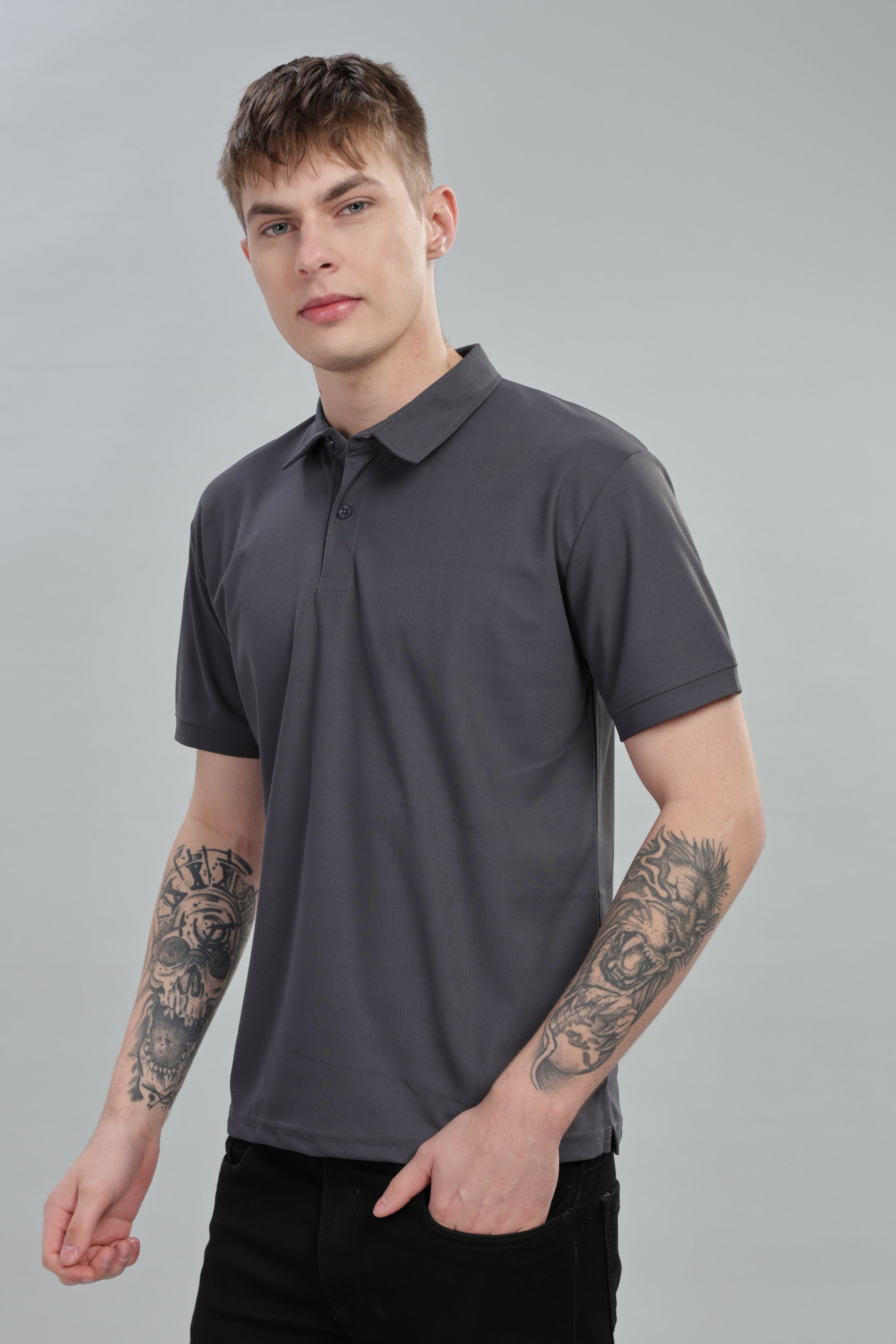 Dark Grey Daily Wear Polo T-Shirt