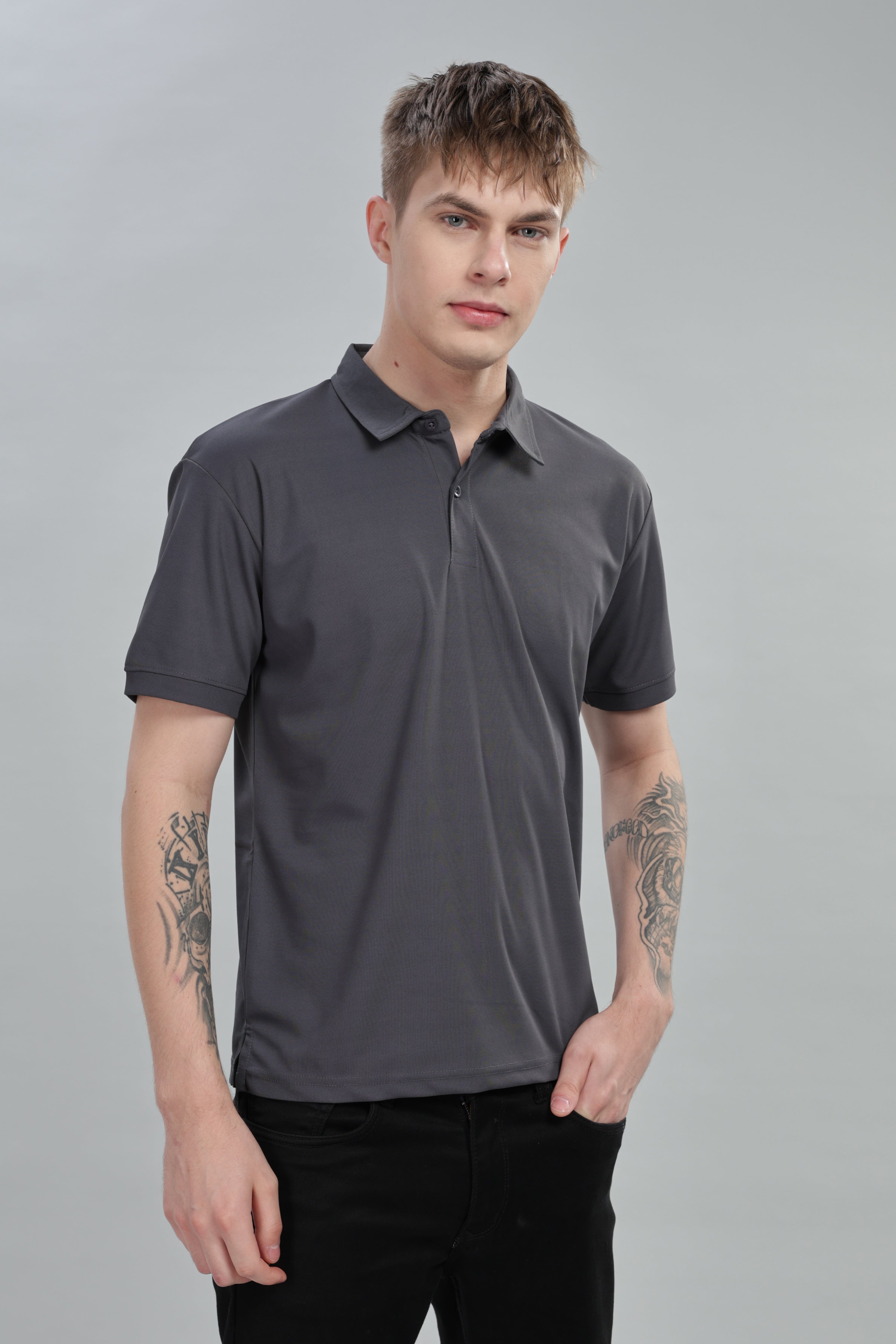 Dark Grey Daily Wear Polo T-Shirt