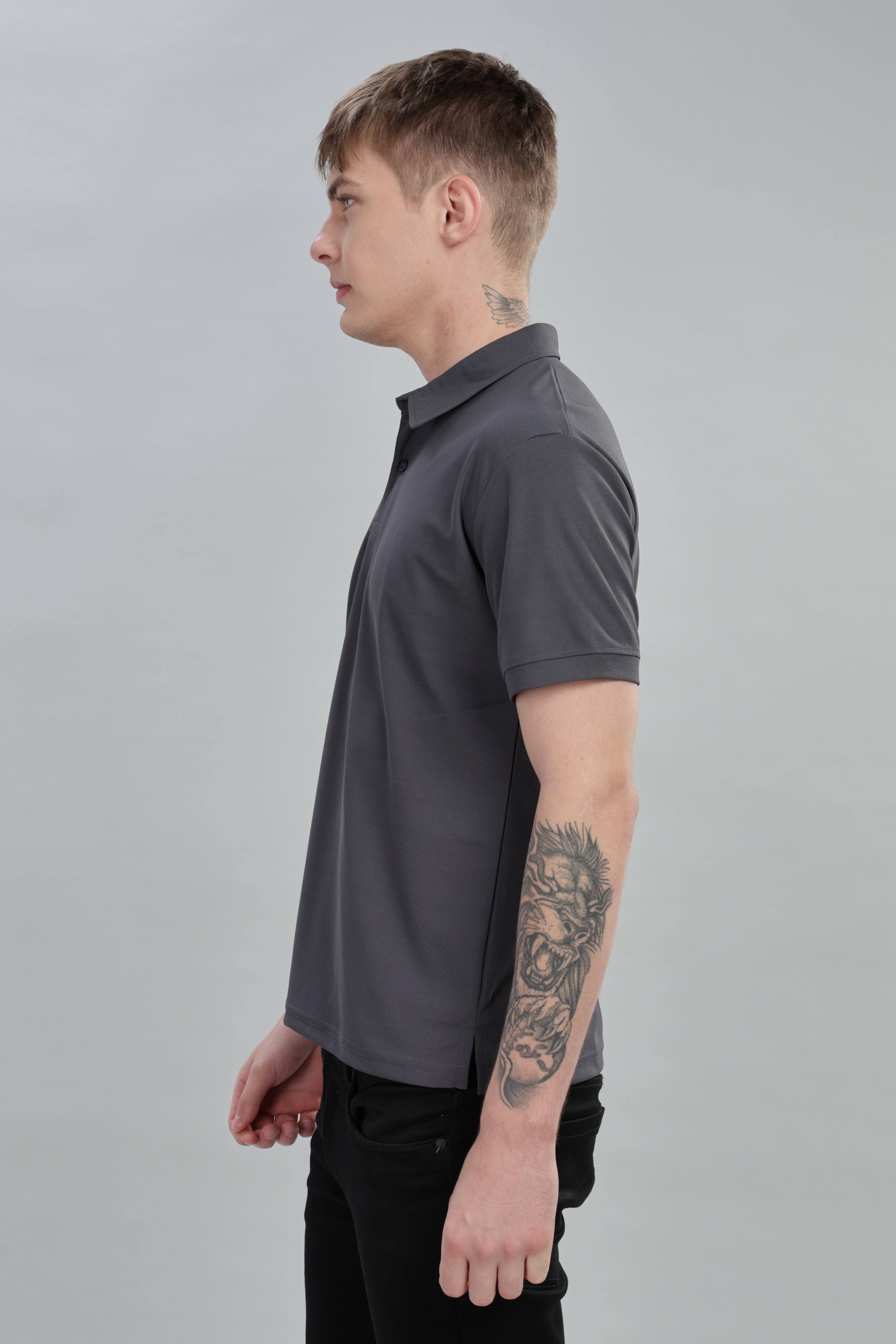 Dark Grey Daily Wear Polo T-Shirt
