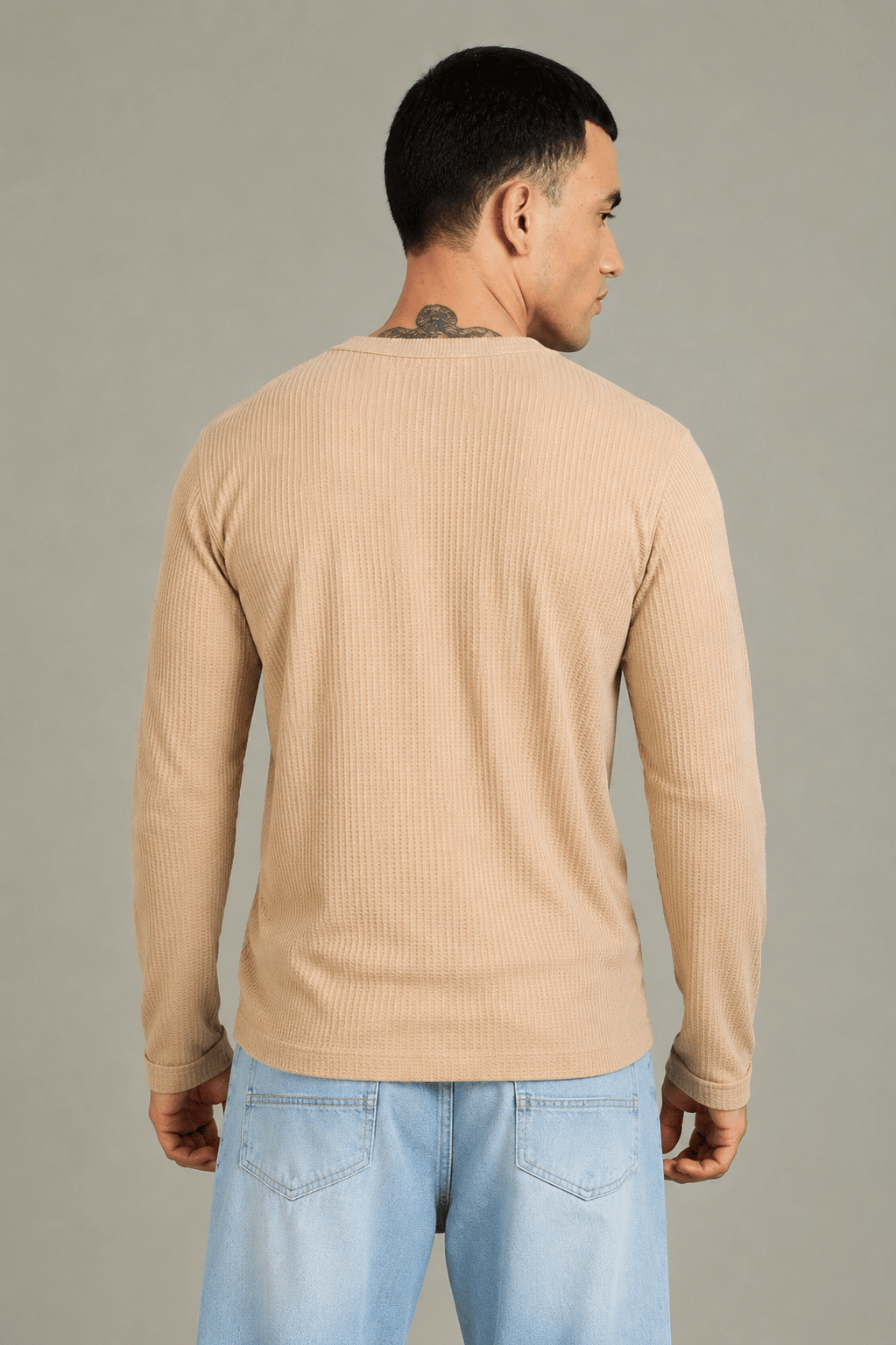 Beige Textured Full Sleeve Tee