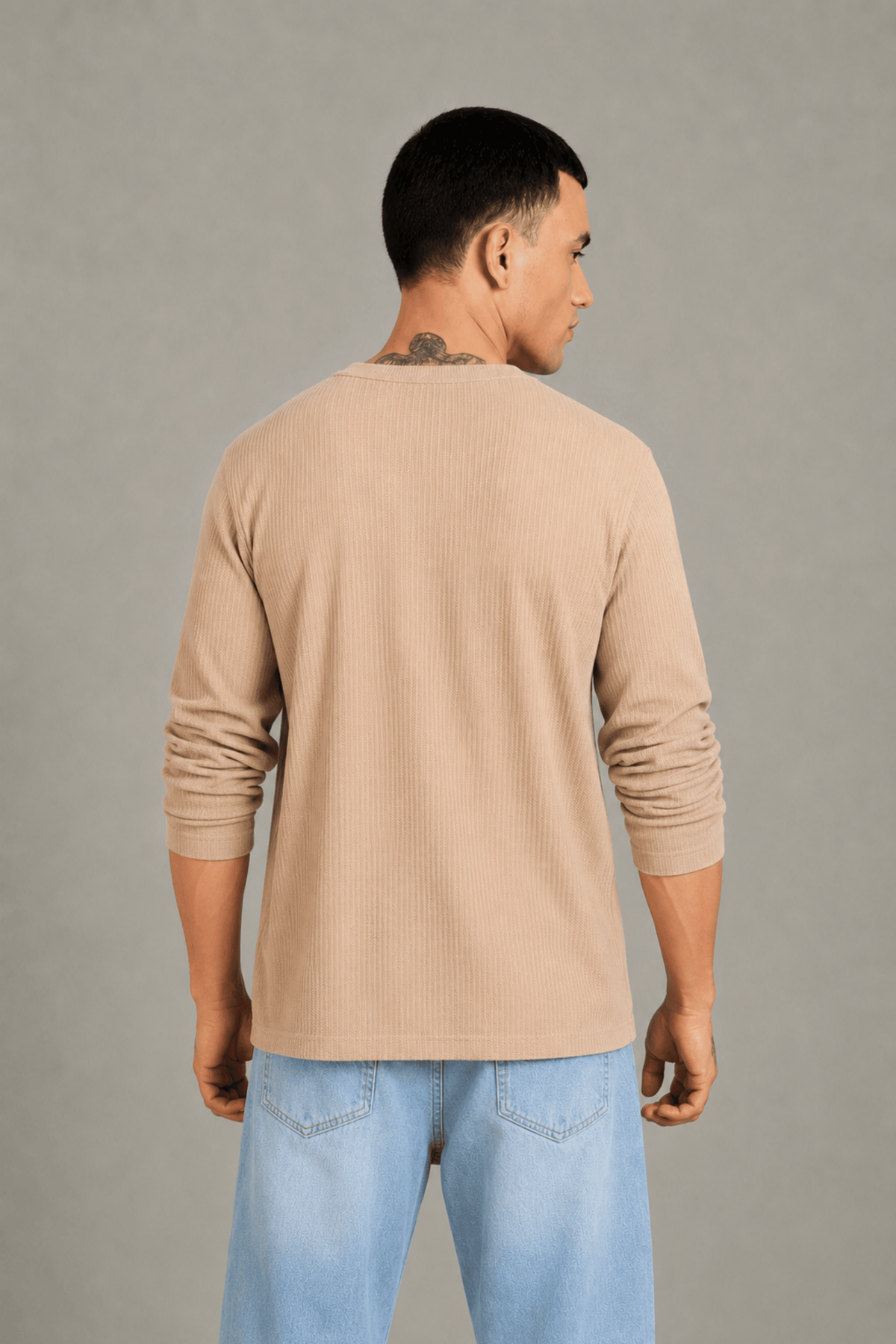 Beige Textured Full Sleeve Tee