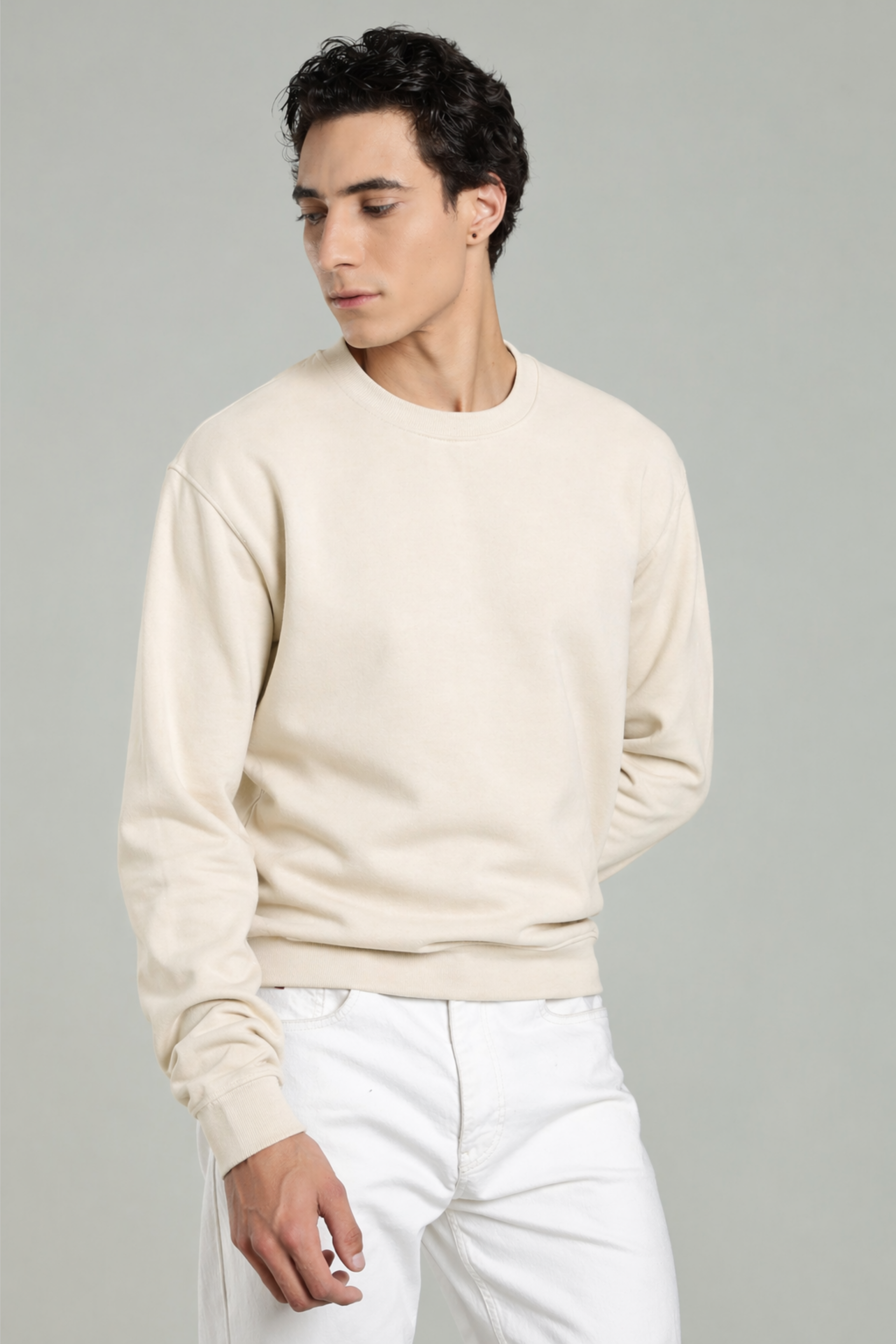 Beige Solid Sweatshirt