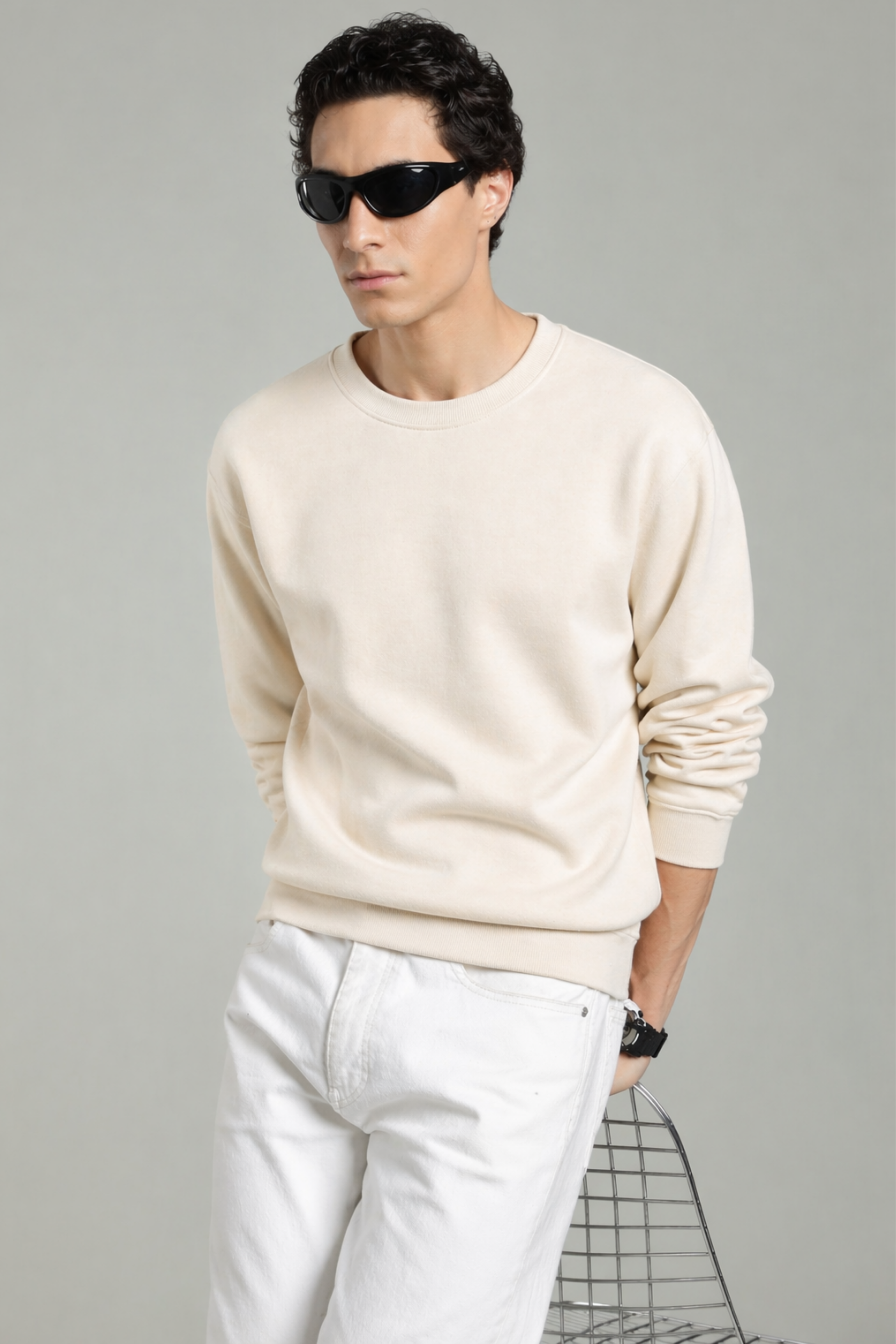 Beige Solid Sweatshirt