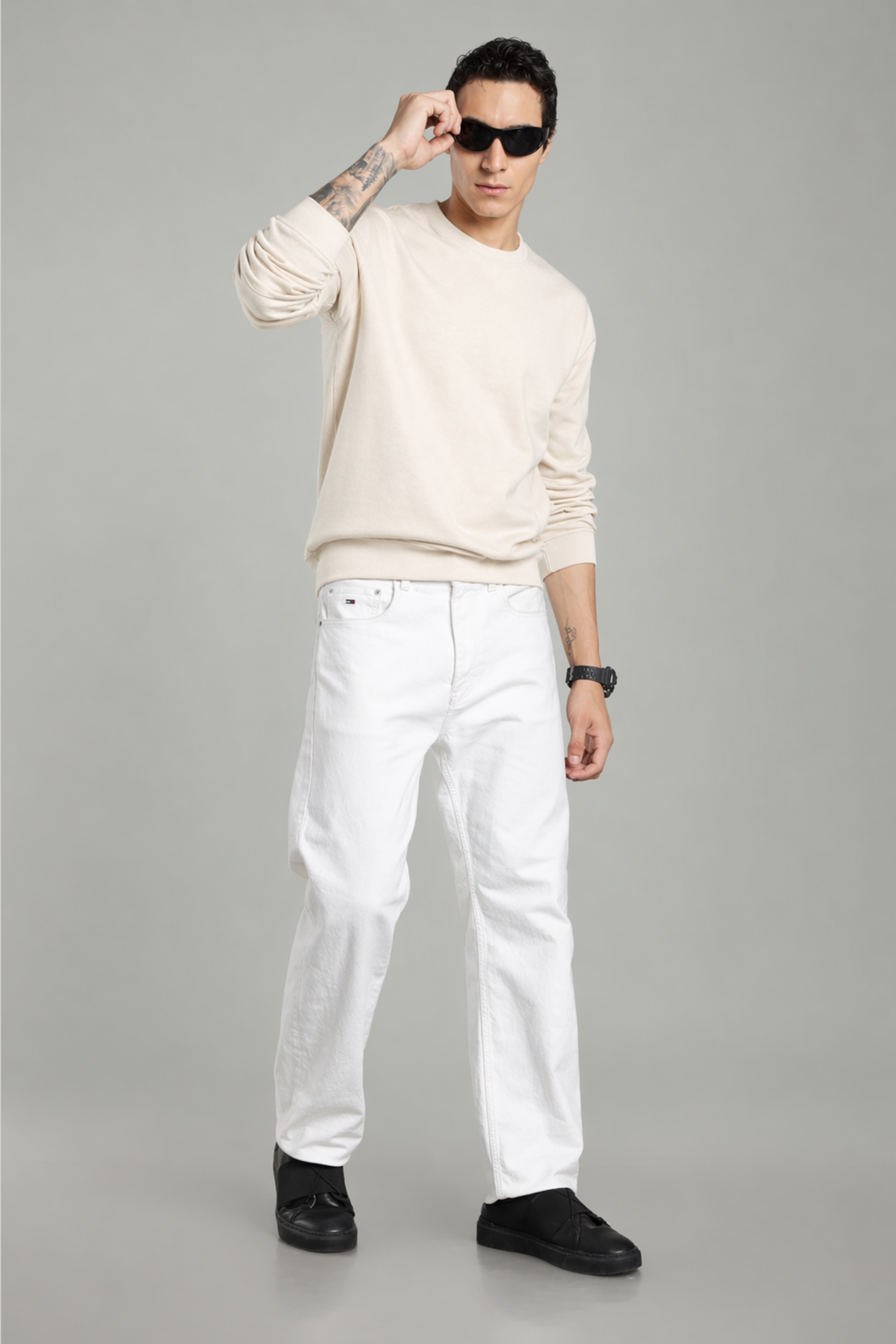 Beige Solid Sweatshirt