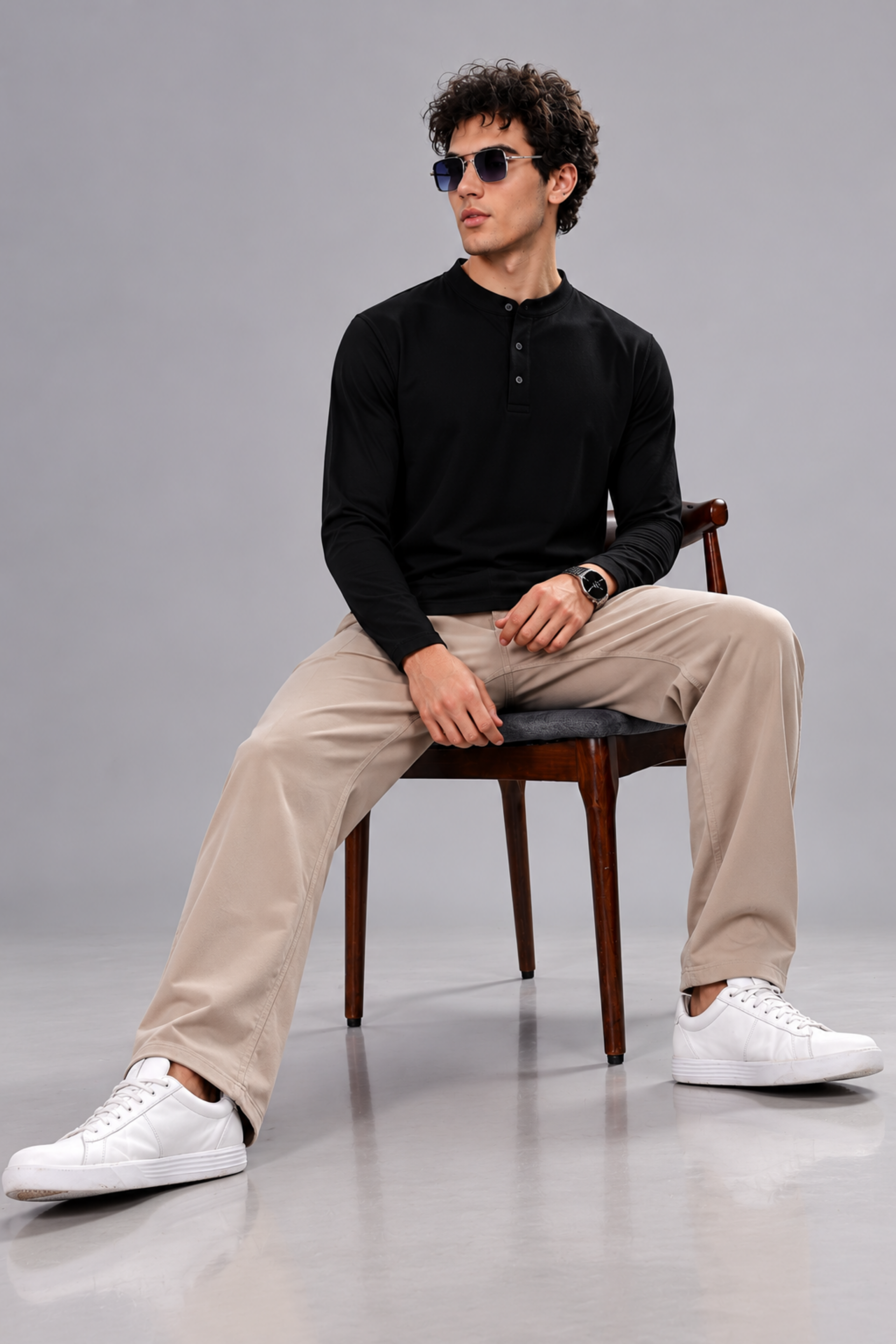 Black Henly Neck T-Shirt