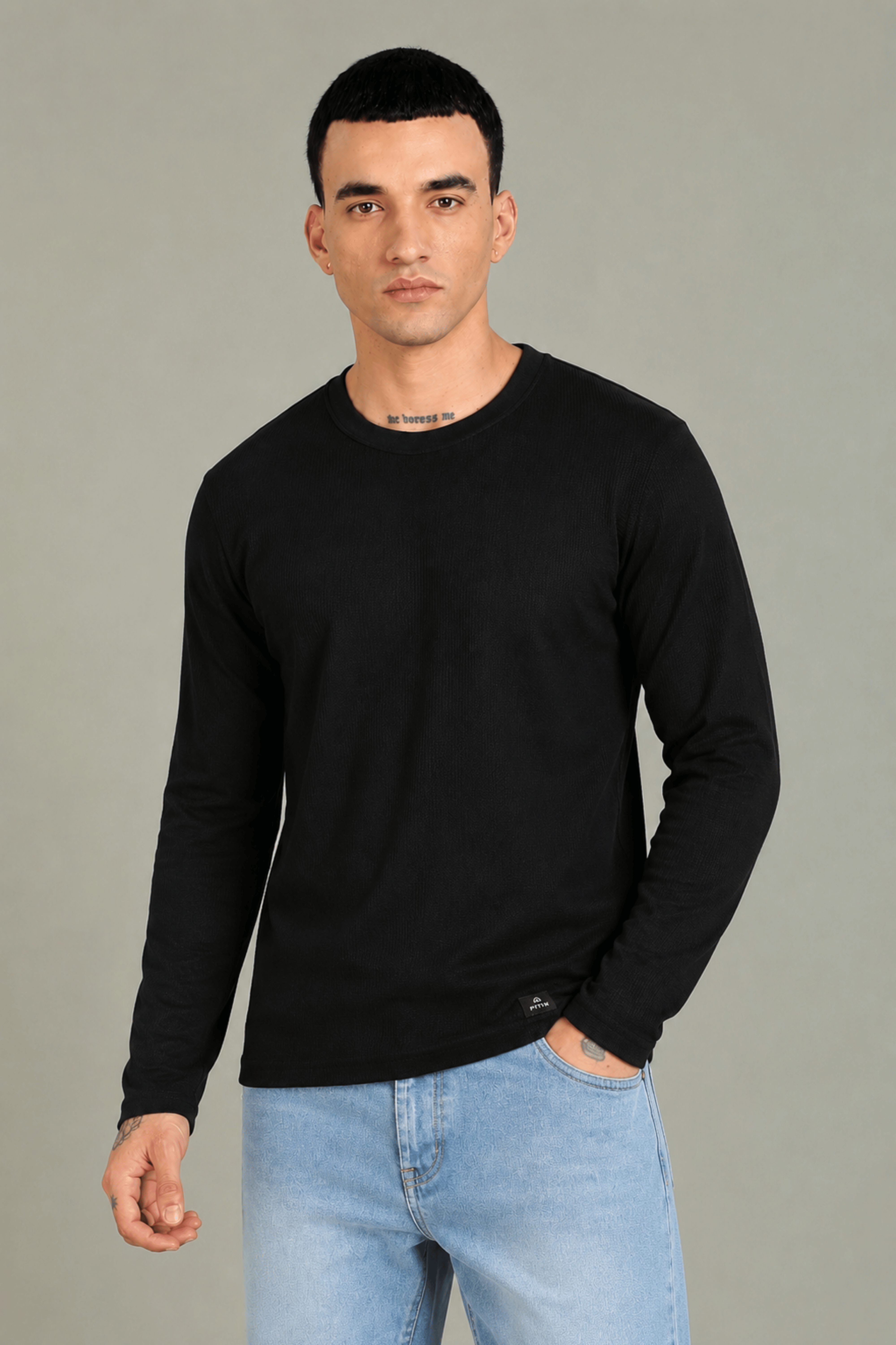 Black Textured Full Sleeve Tee