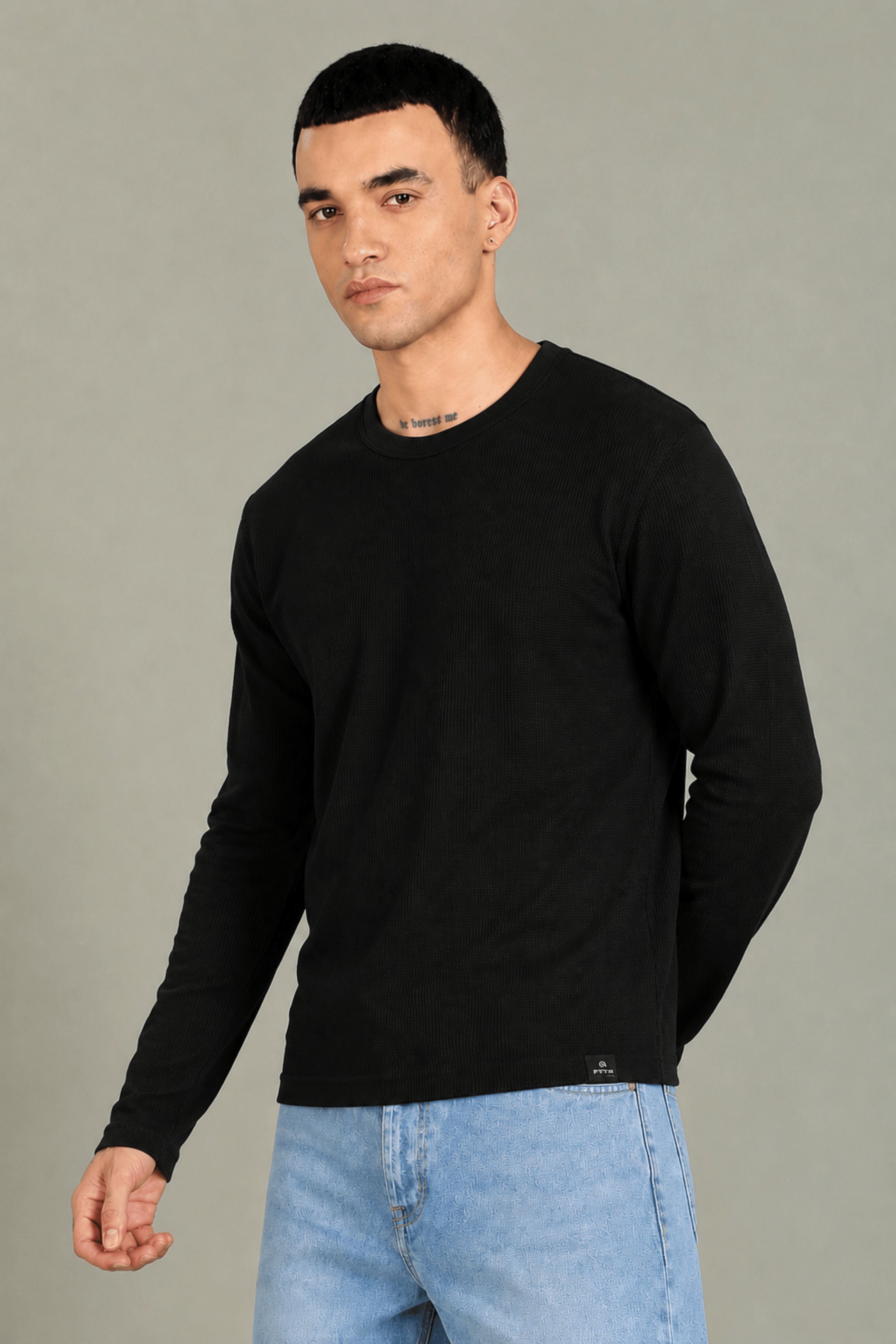 Black Textured Full Sleeve Tee