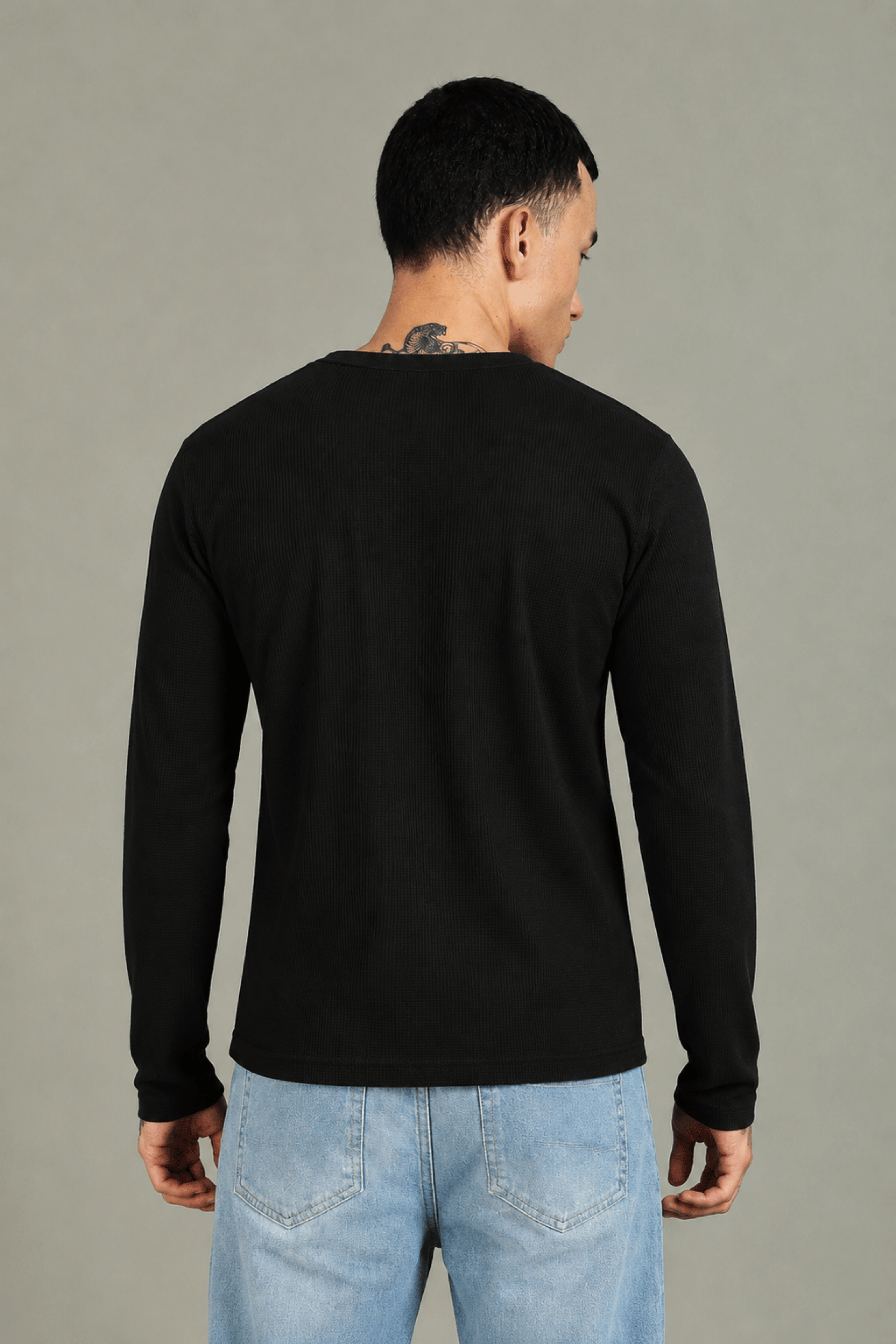 Black Textured Full Sleeve Tee