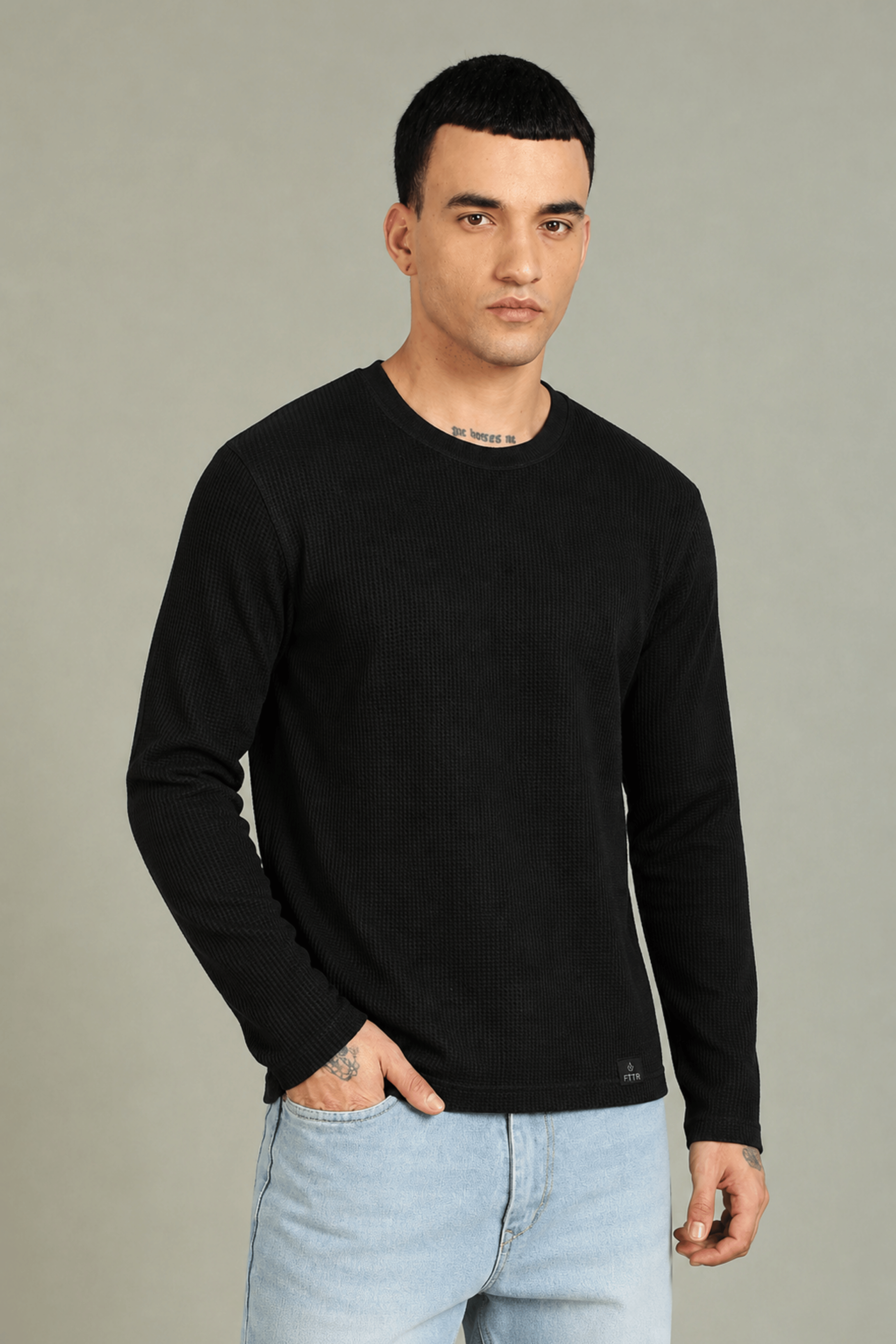 Black Textured Full Sleeve Tee