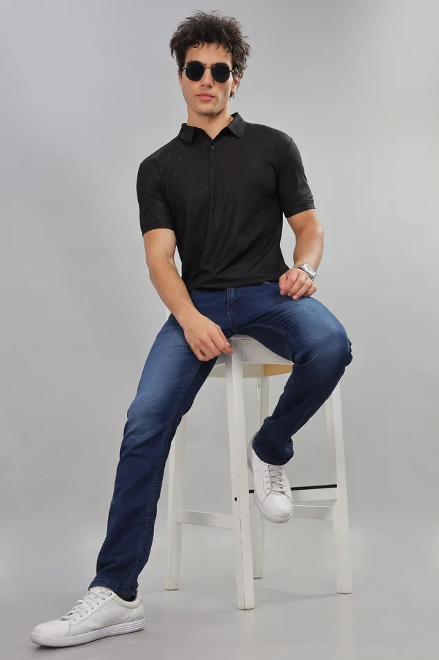 Black Daily Wear Polo T-Shirt