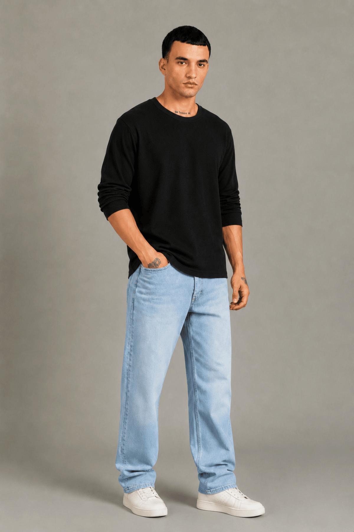 Black Textured Full Sleeve Tee