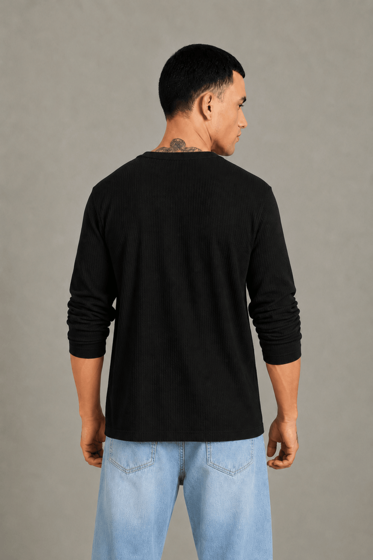 Black Textured Full Sleeve Tee
