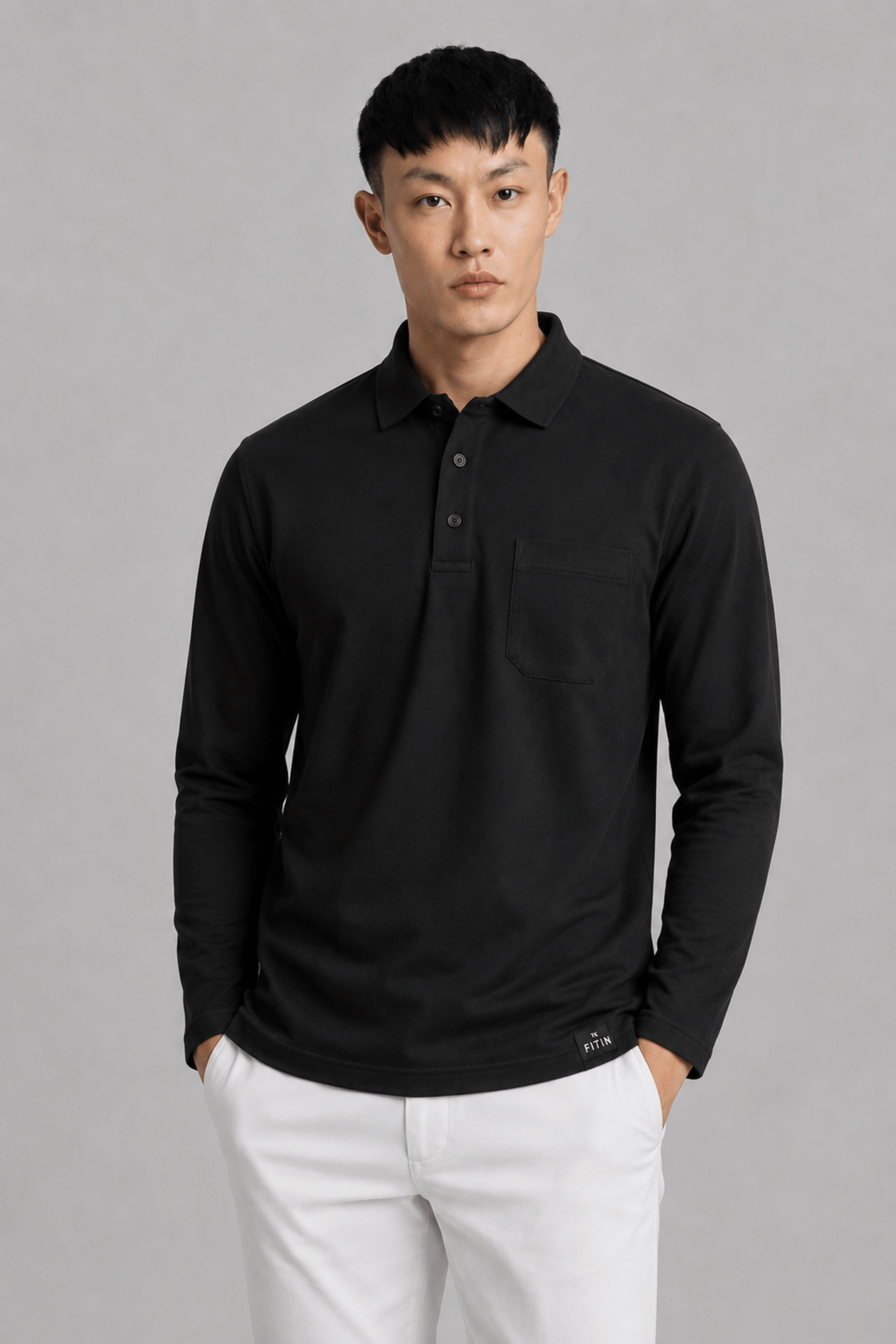 Pocket Black Full Sleeve Polo