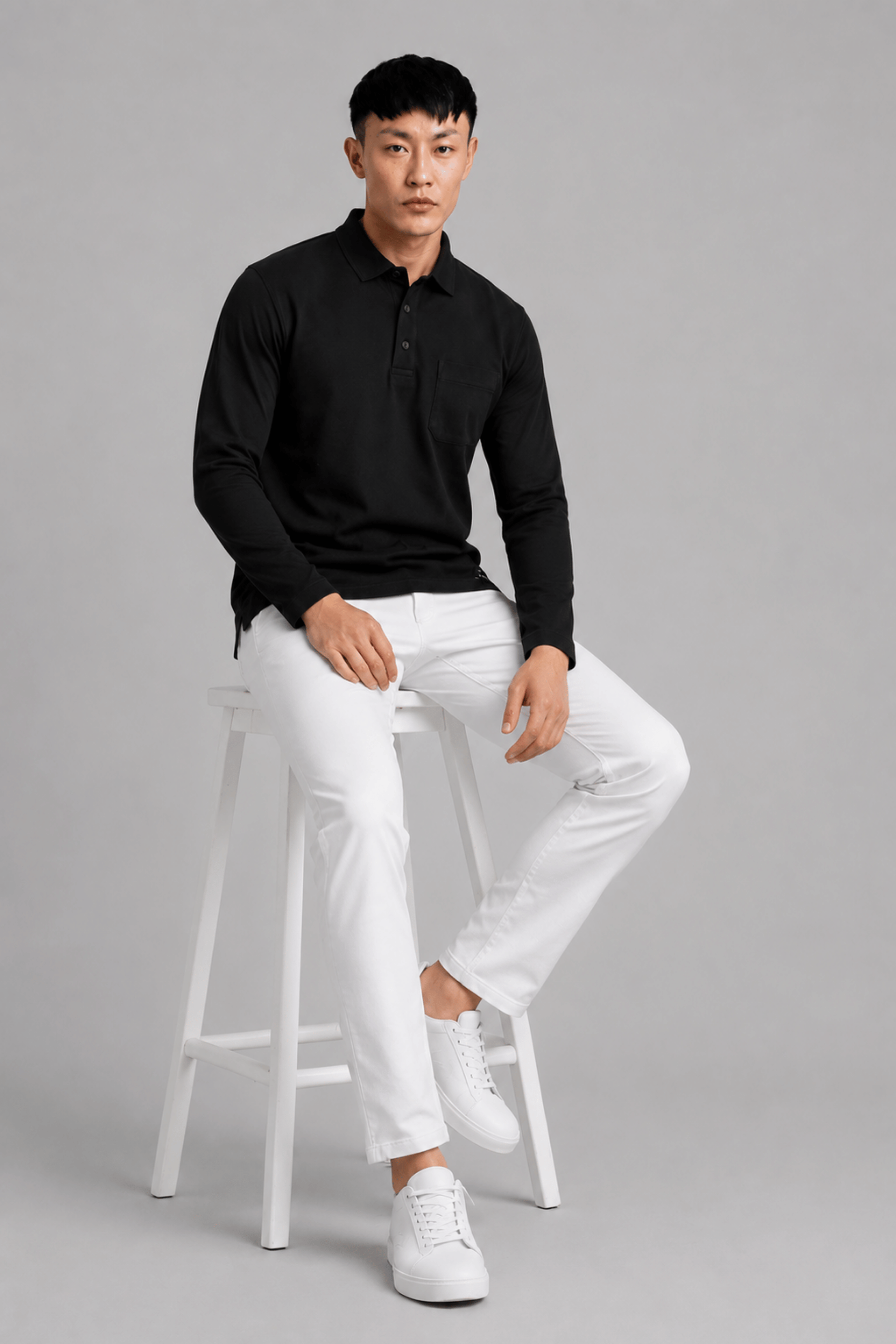 Pocket Black Full Sleeve Polo