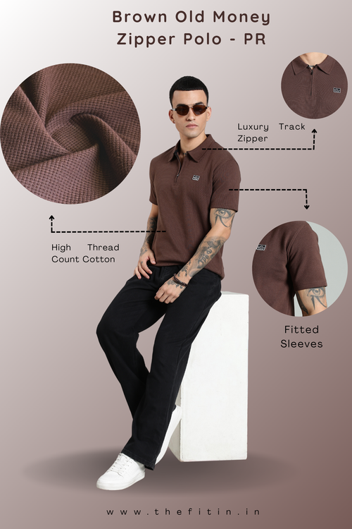 Brown Old Money Zipper Polo - PR