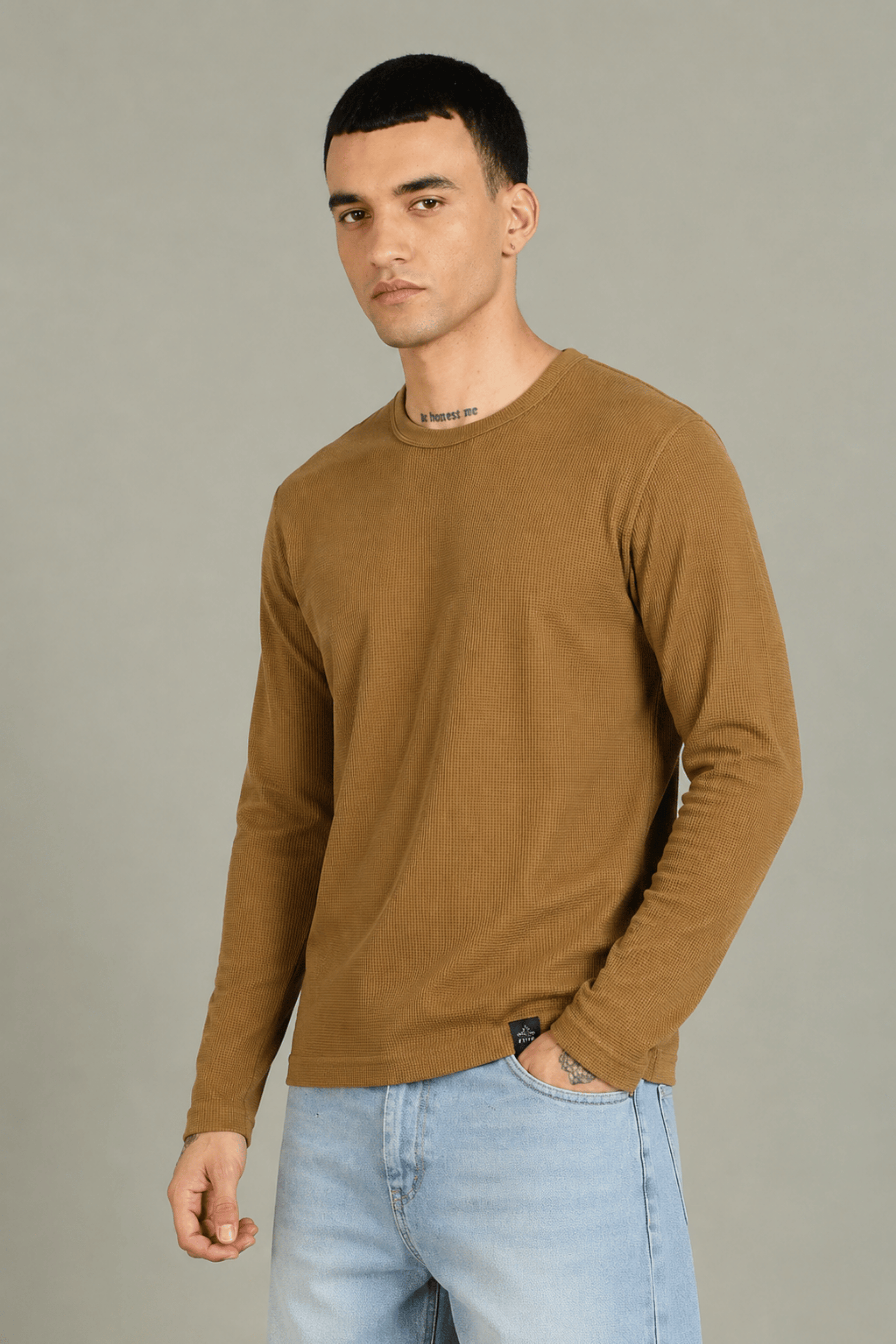 Camel Textured Full Sleeve Tee