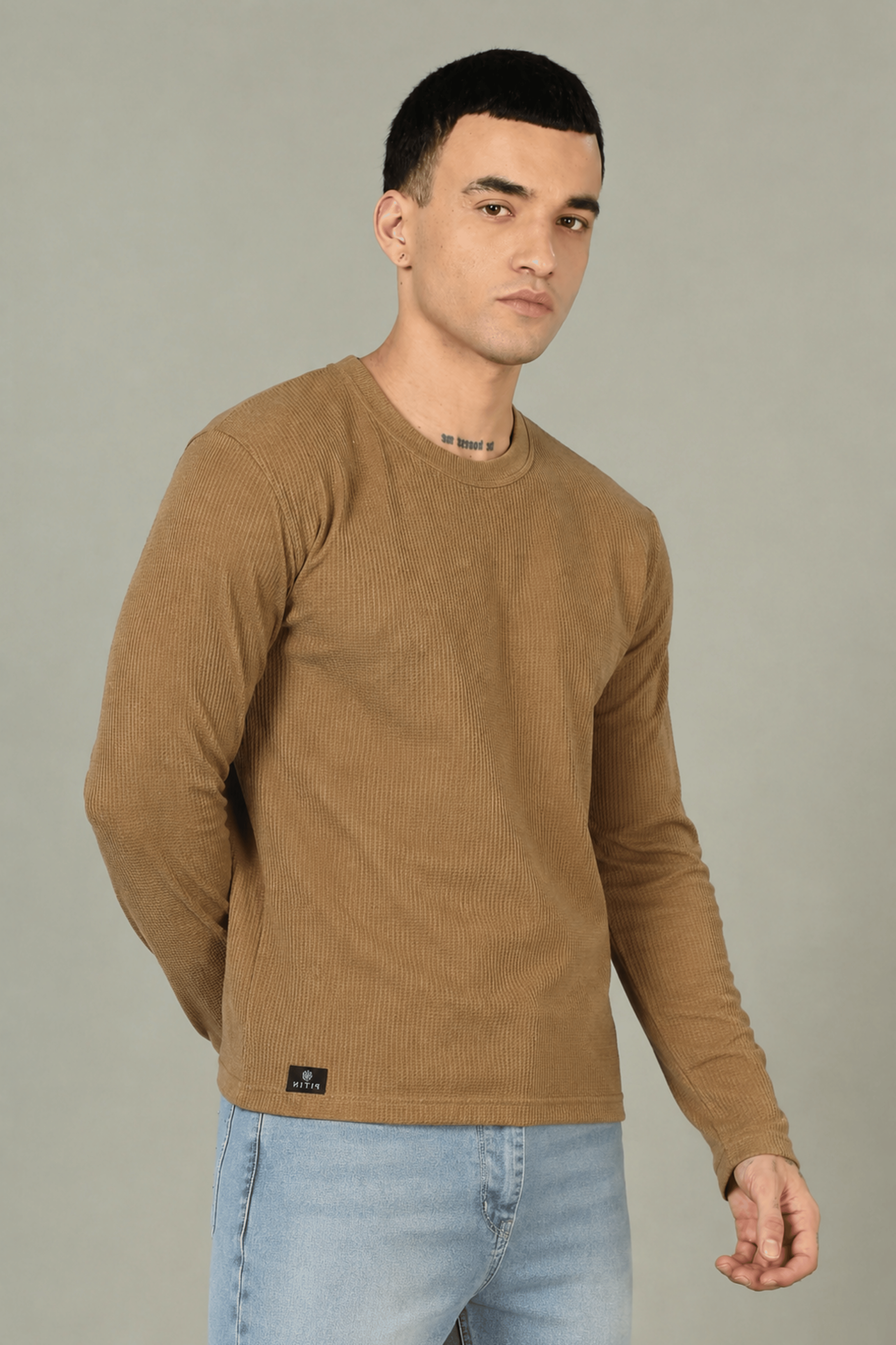 Camel Textured Full Sleeve Tee