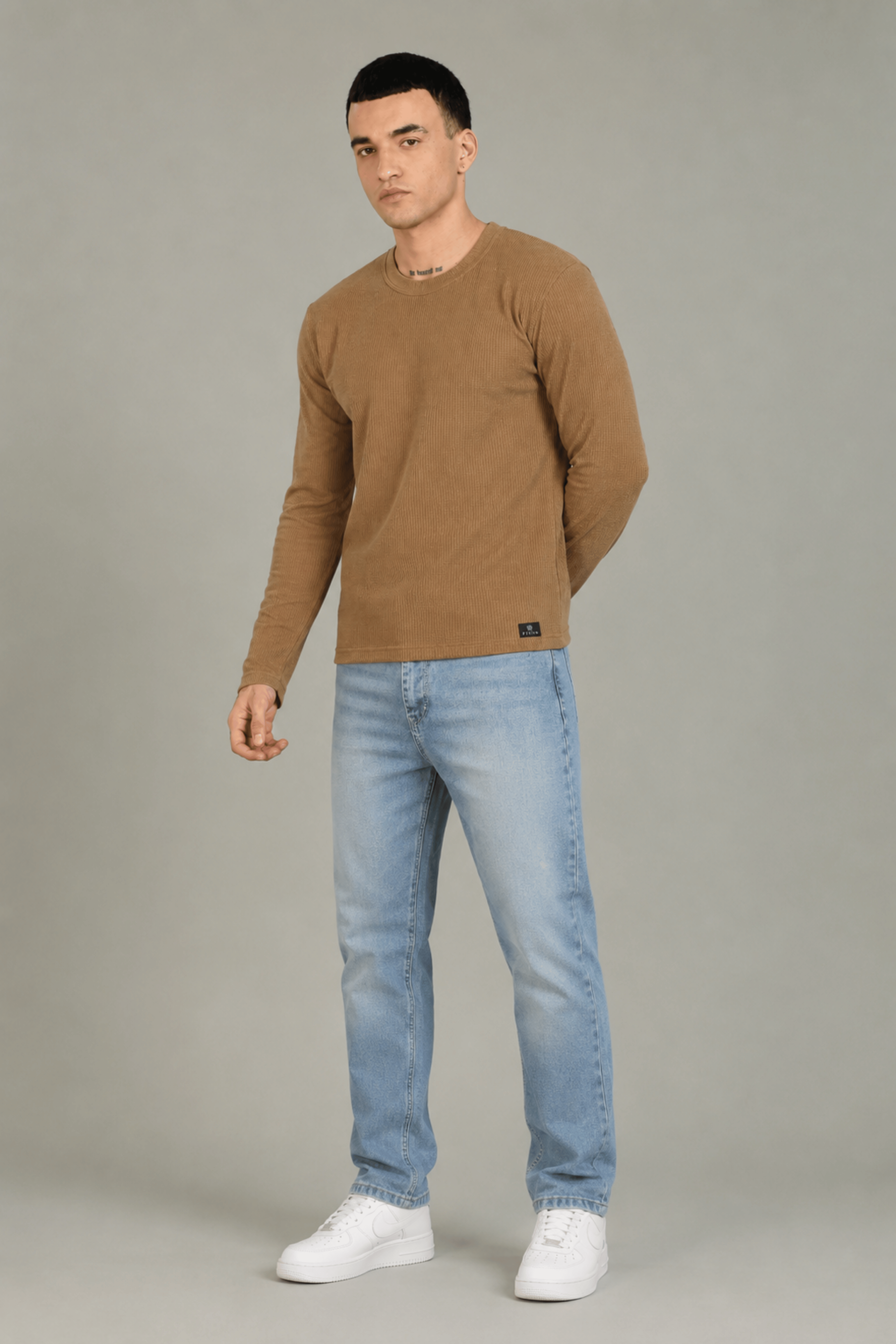 Camel Textured Full Sleeve Tee