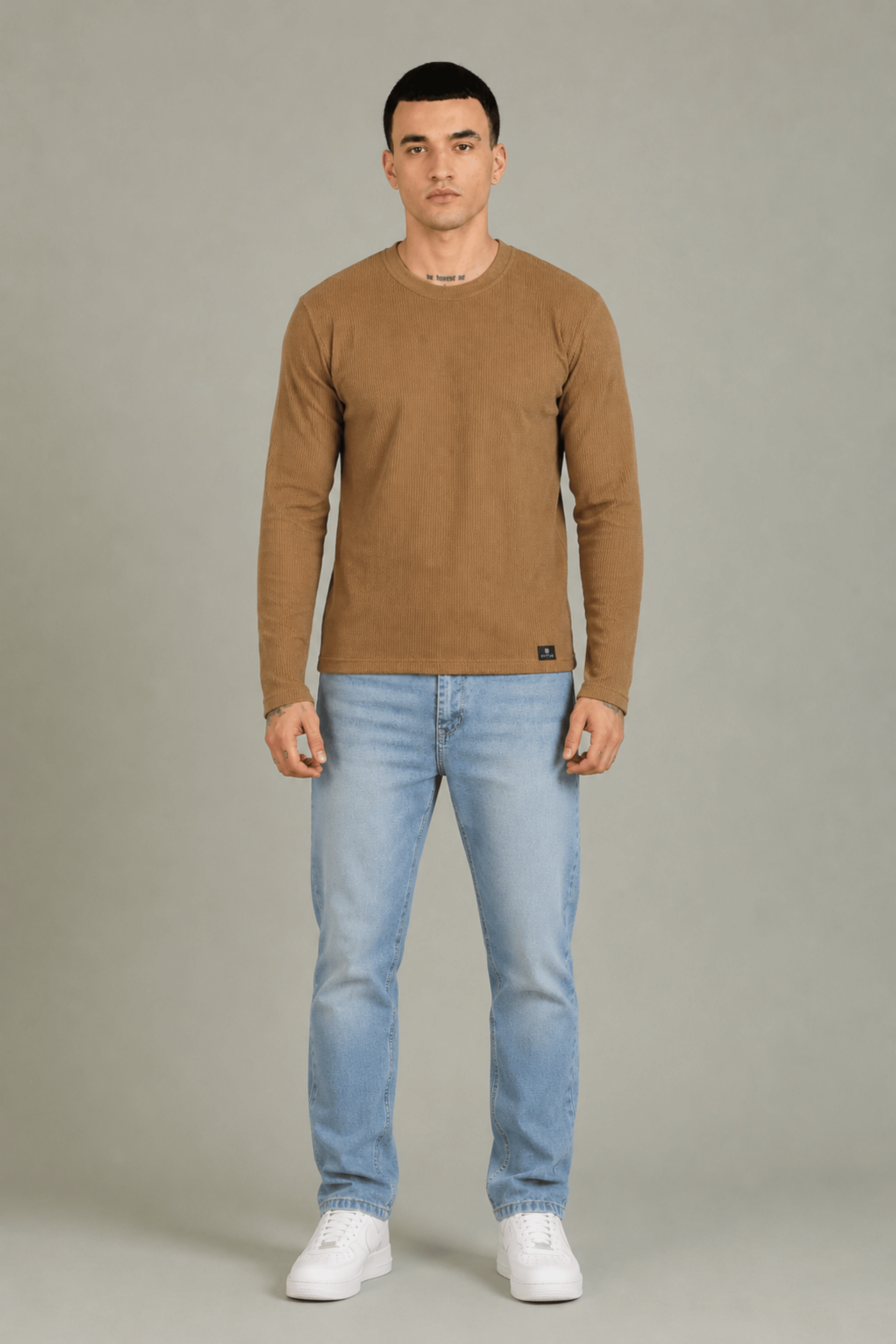 Camel Textured Full Sleeve Tee