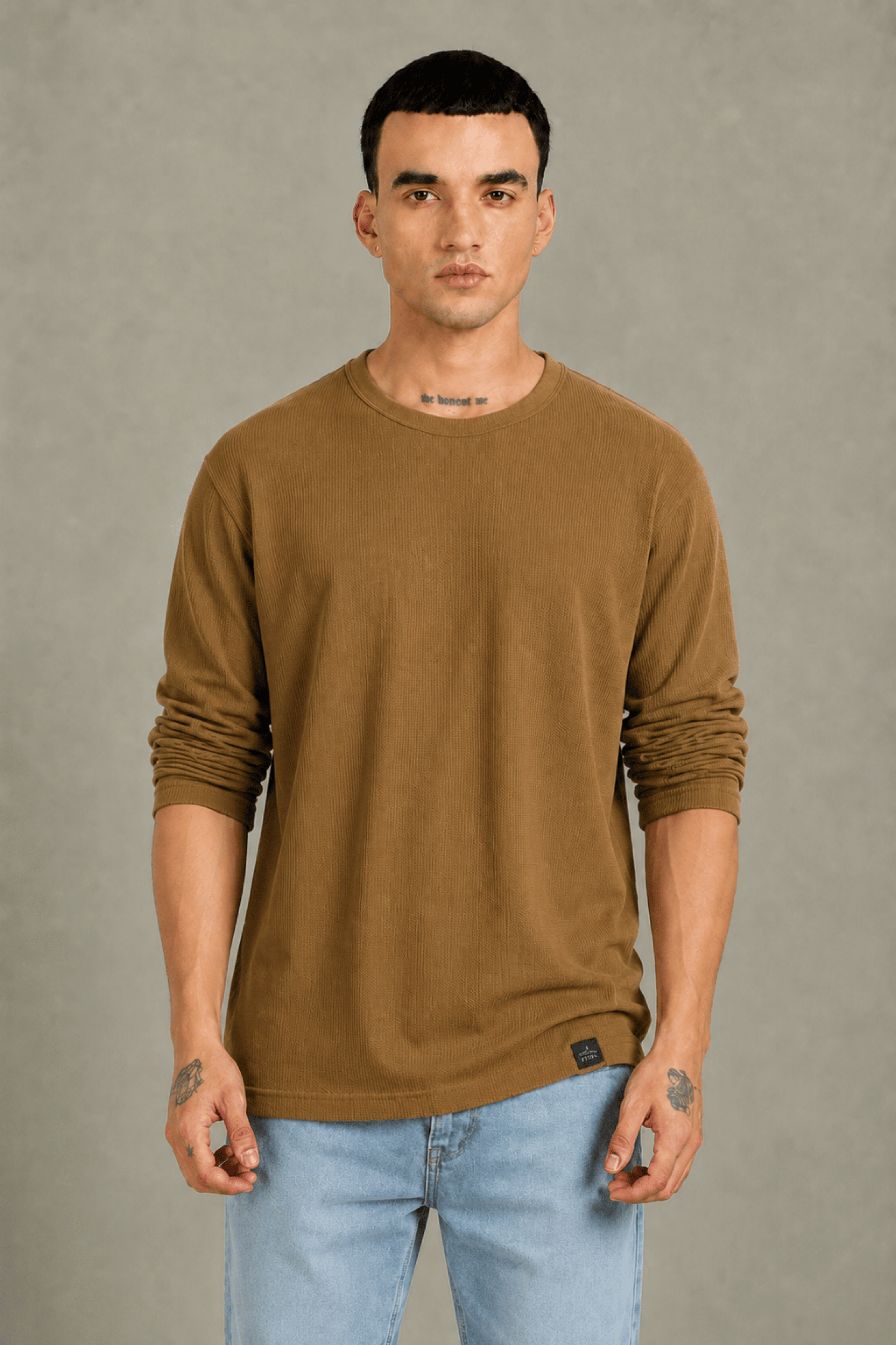 Camel Textured Full Sleeve Tee