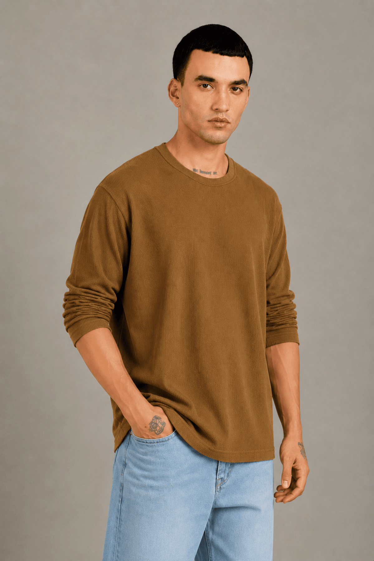 Camel Textured Full Sleeve Tee