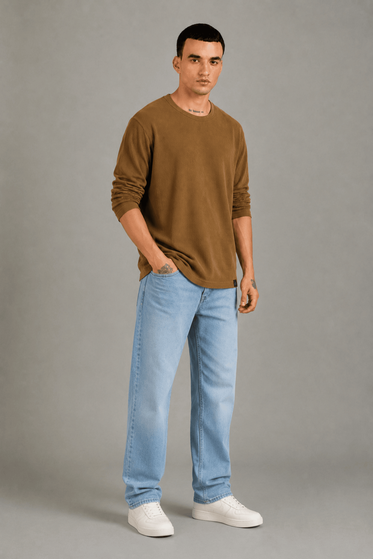 Camel Textured Full Sleeve Tee