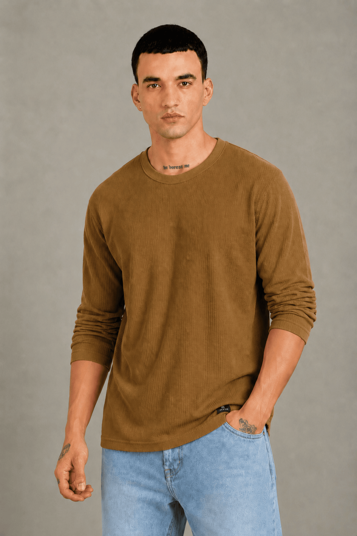 Camel Textured Full Sleeve Tee