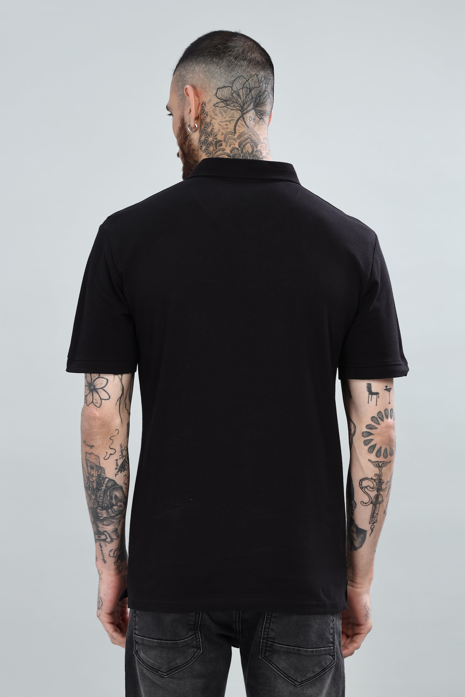 Black Cotton Polo T-Shirt